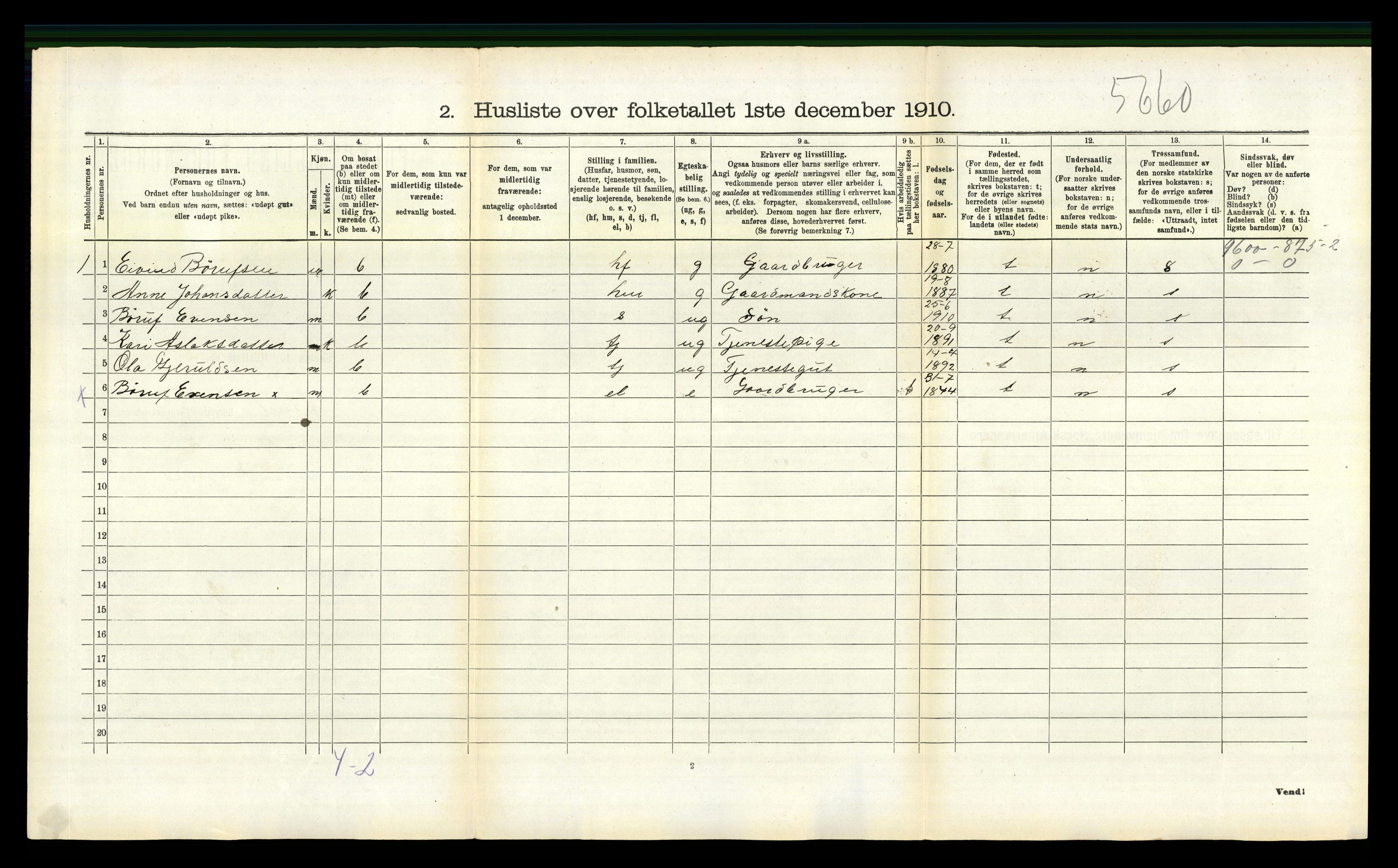 RA, 1910 census for Åmli, 1910, p. 240