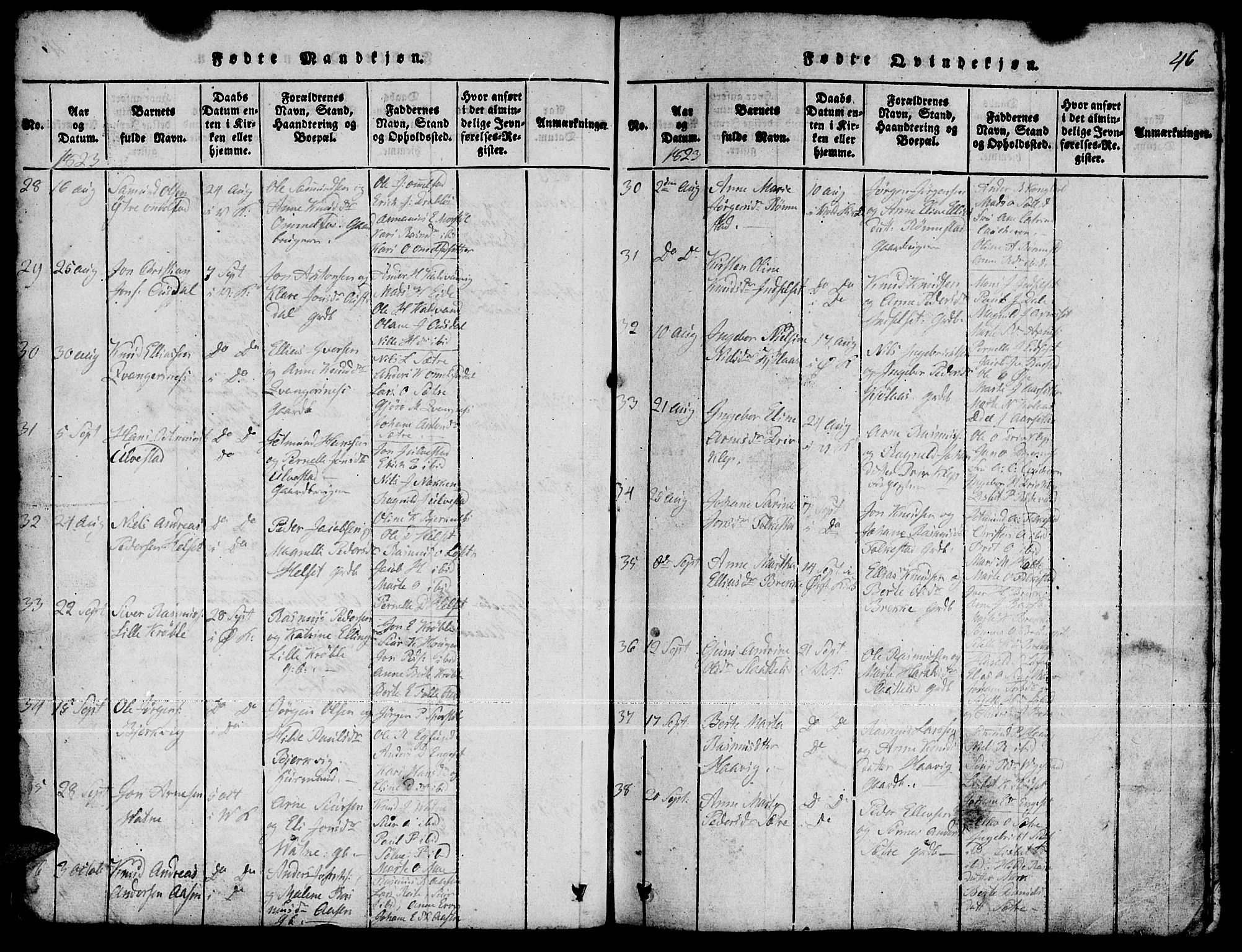 Ministerialprotokoller, klokkerbøker og fødselsregistre - Møre og Romsdal, AV/SAT-A-1454/511/L0155: Parish register (copy) no. 511C01, 1817-1829, p. 46