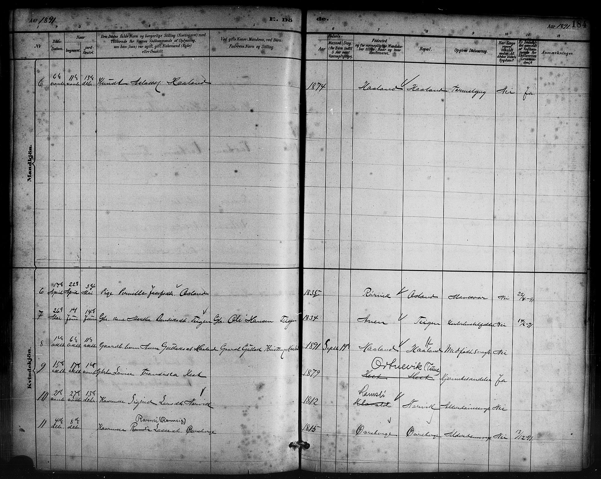 Lavik sokneprestembete, AV/SAB-A-80901: Parish register (copy) no. B 3, 1882-1913, p. 184