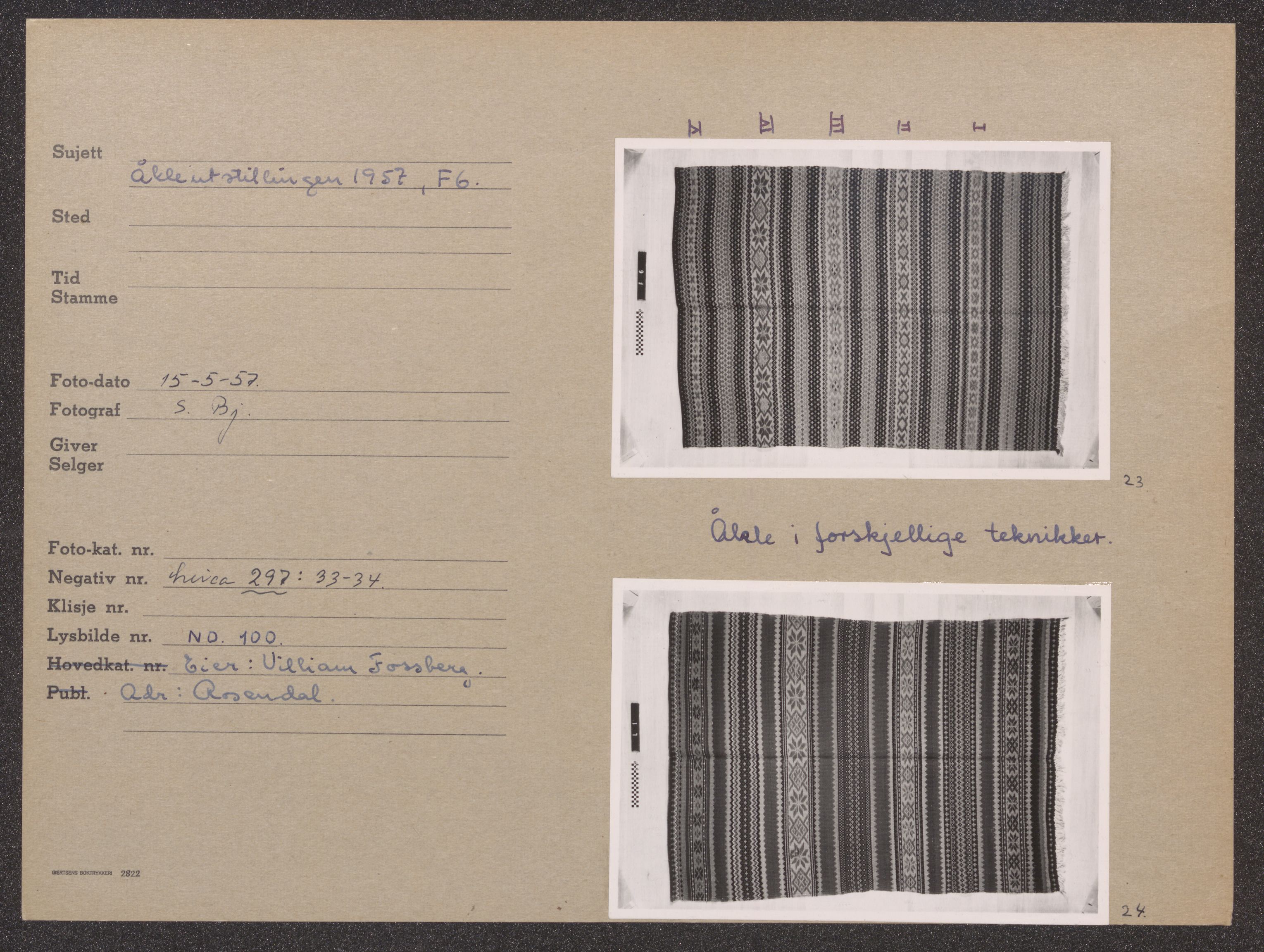 Åkleprosjektet 1957, UMB/A008/F/Fa/L0001/0002: Registreringskort Smettåkle A-H / Smettåkler F-G, 1957