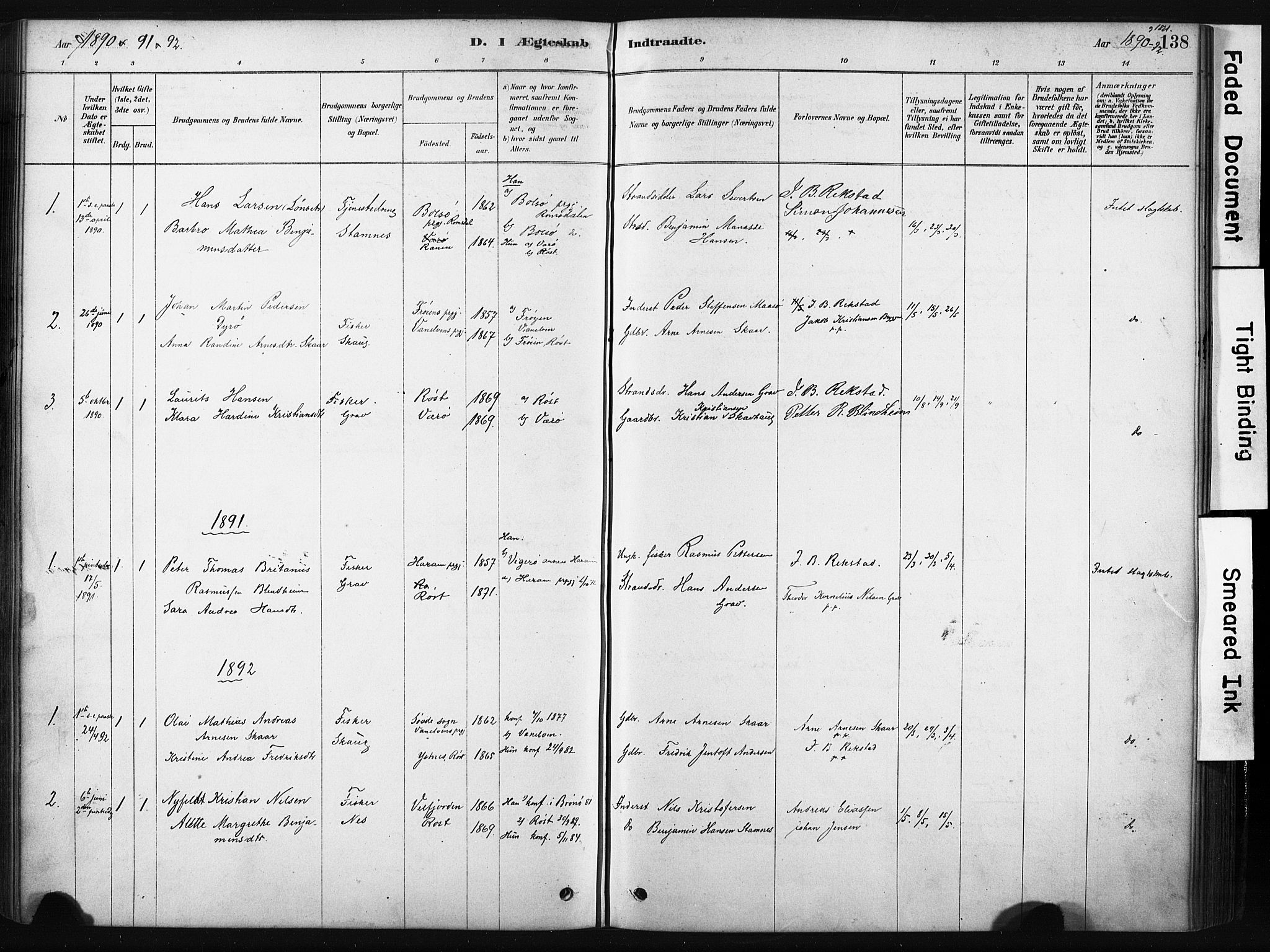 Ministerialprotokoller, klokkerbøker og fødselsregistre - Nordland, AV/SAT-A-1459/808/L0128: Parish register (official) no. 808A01, 1880-1902, p. 138