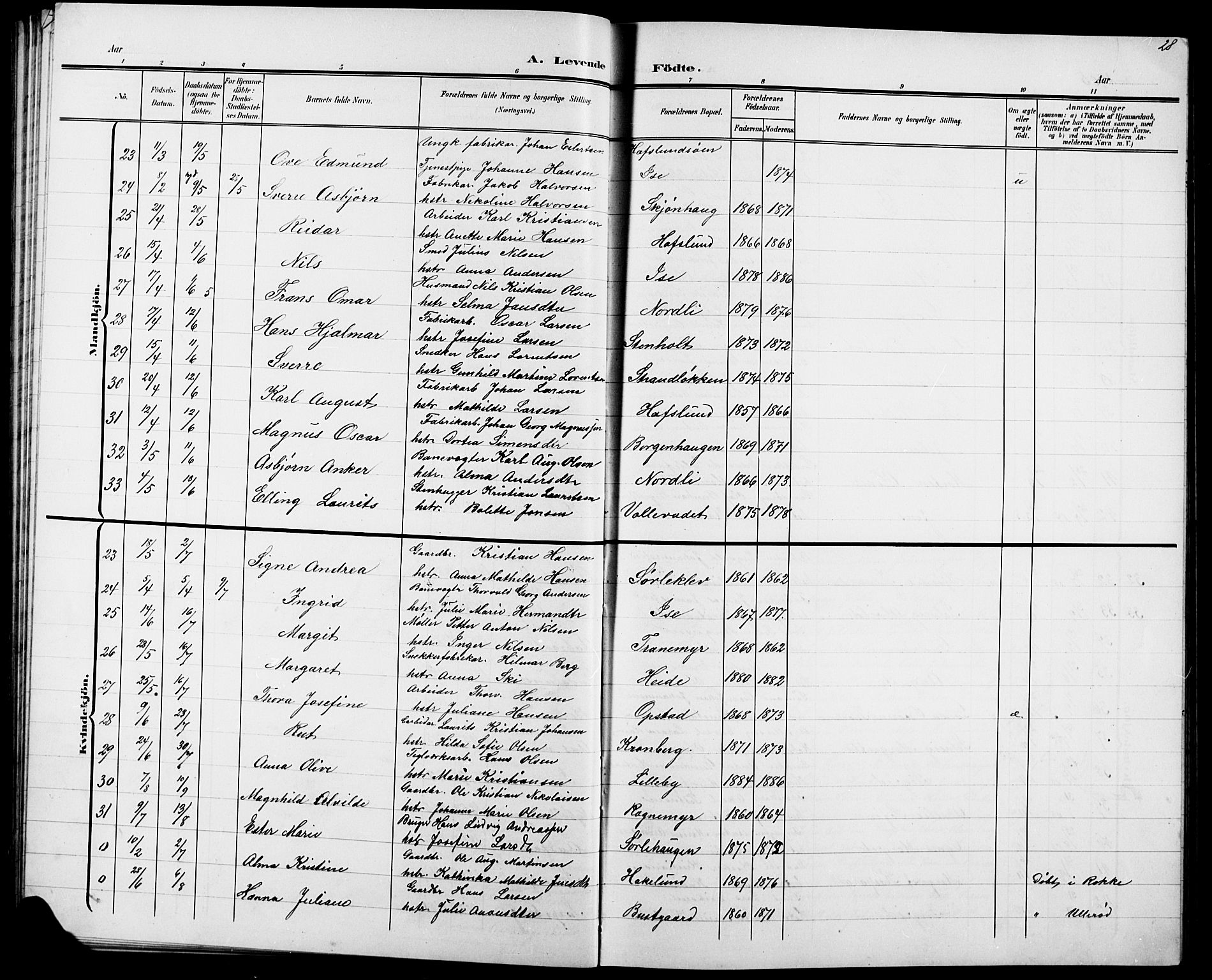 Skjeberg prestekontor Kirkebøker, AV/SAO-A-10923/G/Ga/L0002: Parish register (copy) no. I 2, 1901-1924, p. 28