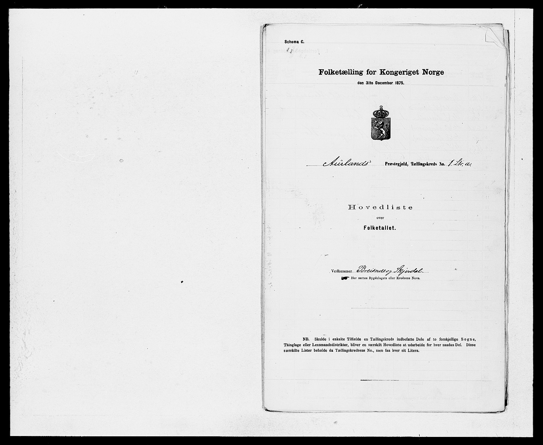 SAB, 1875 census for 1421P Aurland, 1875, p. 2