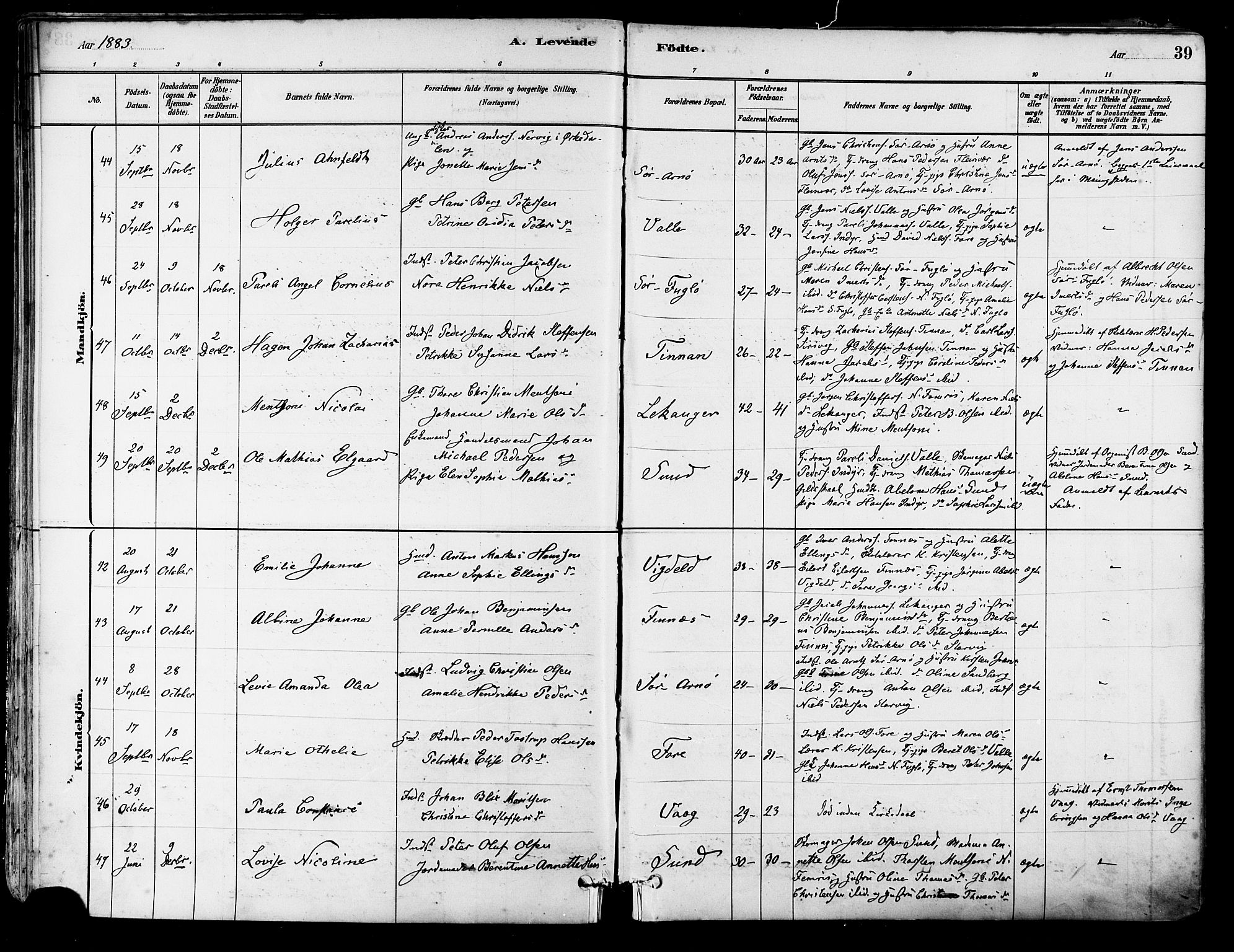 Ministerialprotokoller, klokkerbøker og fødselsregistre - Nordland, AV/SAT-A-1459/805/L0099: Parish register (official) no. 805A06, 1880-1891, p. 39