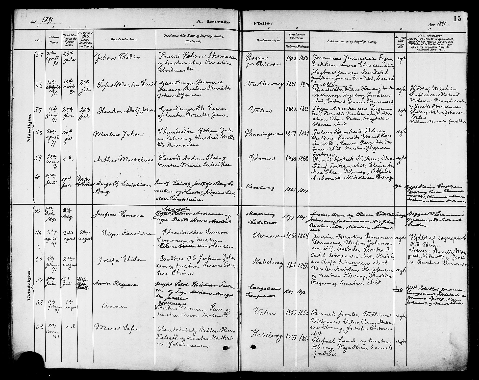 Ministerialprotokoller, klokkerbøker og fødselsregistre - Nordland, AV/SAT-A-1459/874/L1060: Parish register (official) no. 874A04, 1890-1899, p. 15