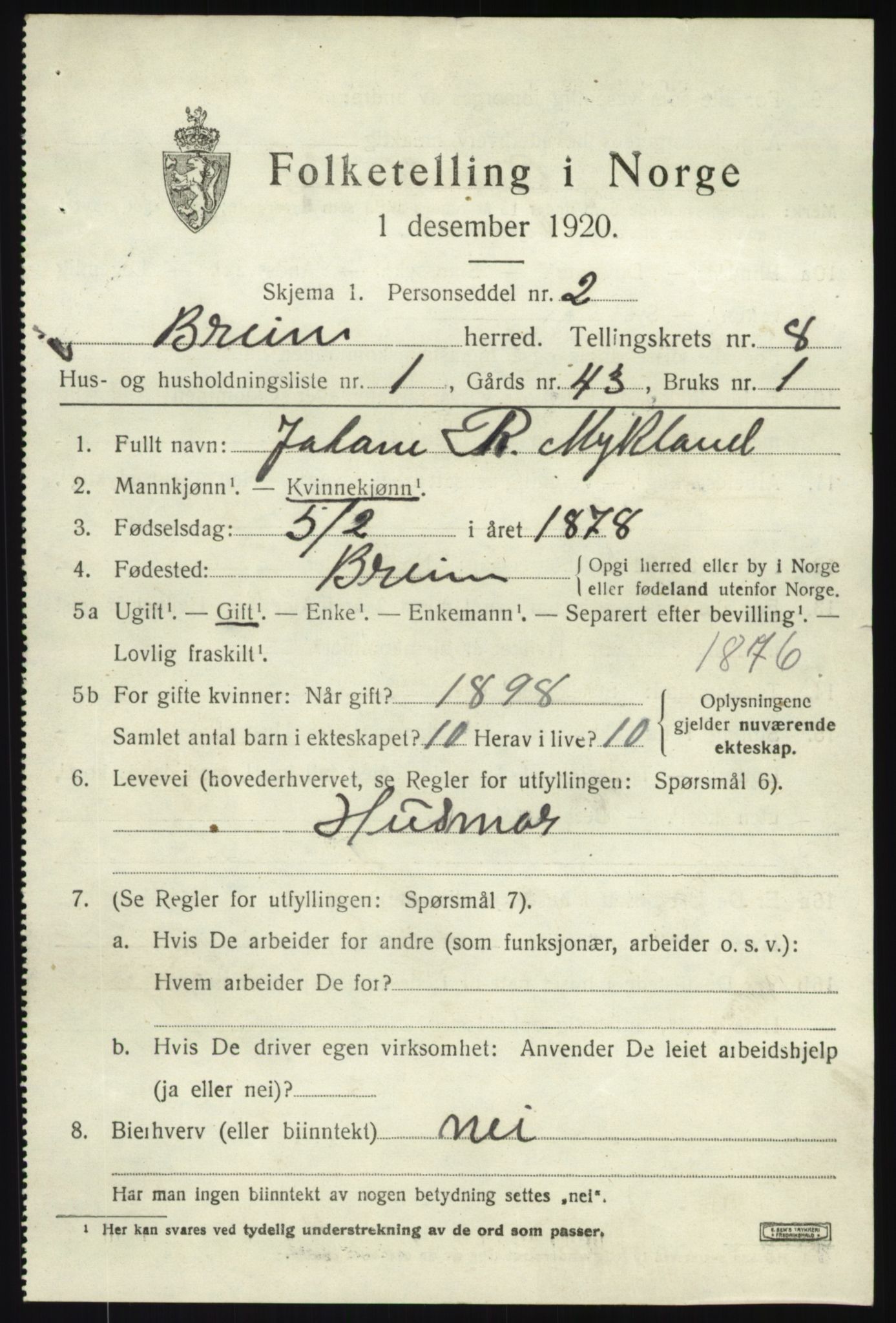 SAB, 1920 census for Breim, 1920, p. 4049