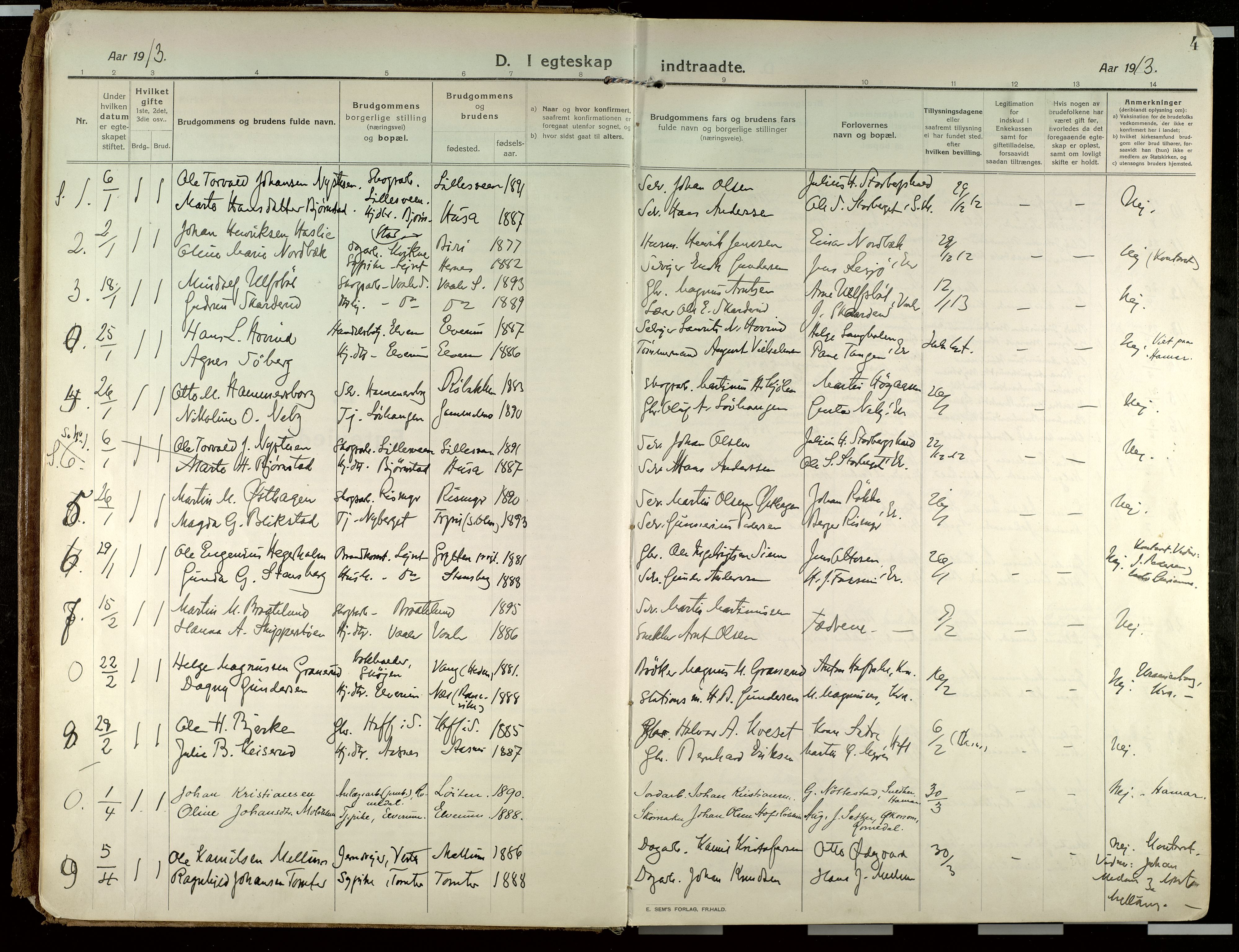 Elverum prestekontor, AV/SAH-PREST-044/H/Ha/Haa/L0021: Parish register (official) no. 21, 1913-1928, p. 4