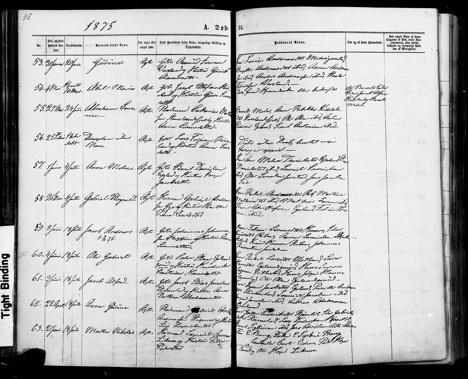 Kvinesdal sokneprestkontor, AV/SAK-1111-0026/F/Fa/Fab/L0007: Parish register (official) no. A 7, 1870-1885, p. 45