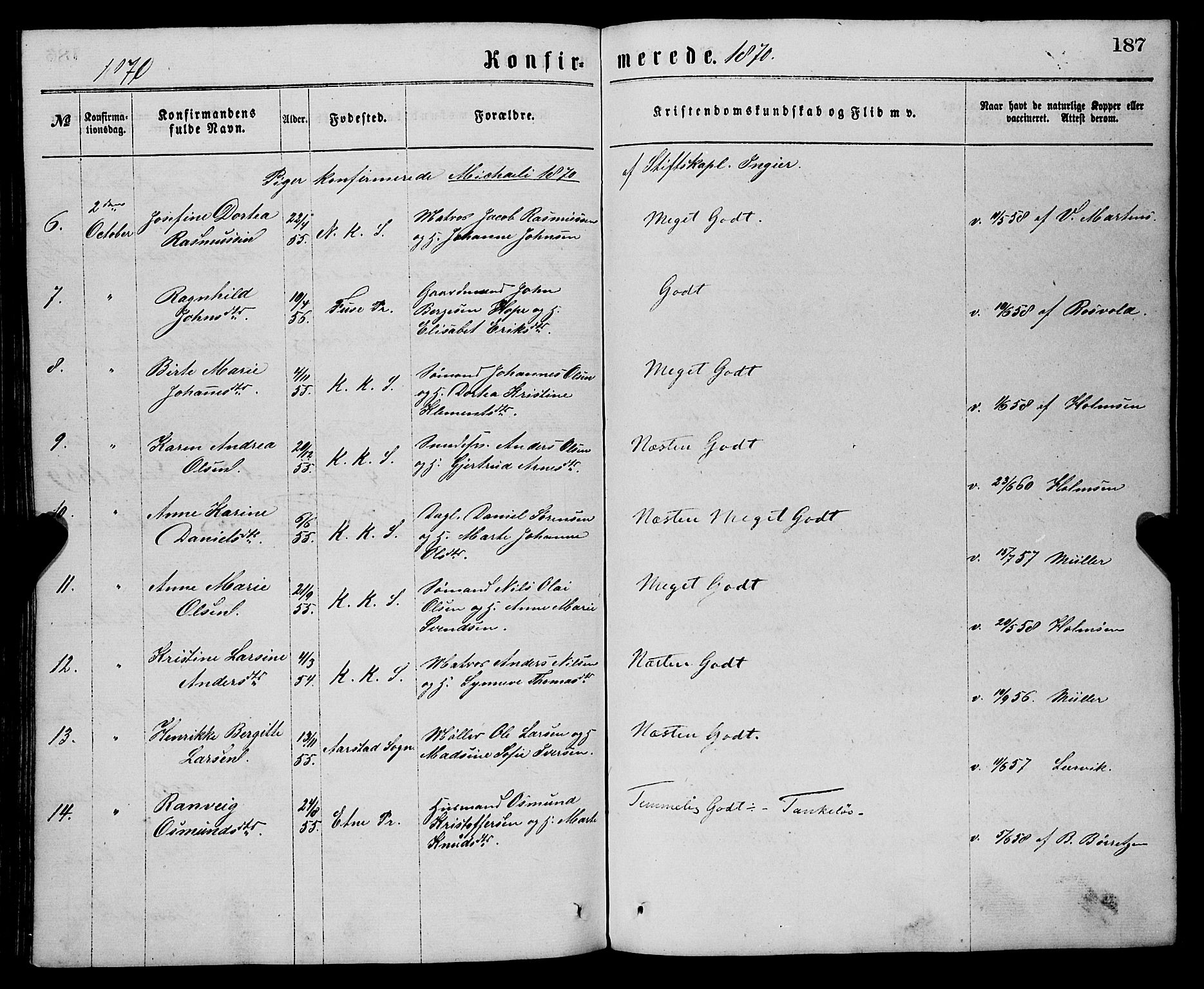 Sandviken Sokneprestembete, AV/SAB-A-77601/H/Ha/L0001: Parish register (official) no. A 1, 1867-1877, p. 187