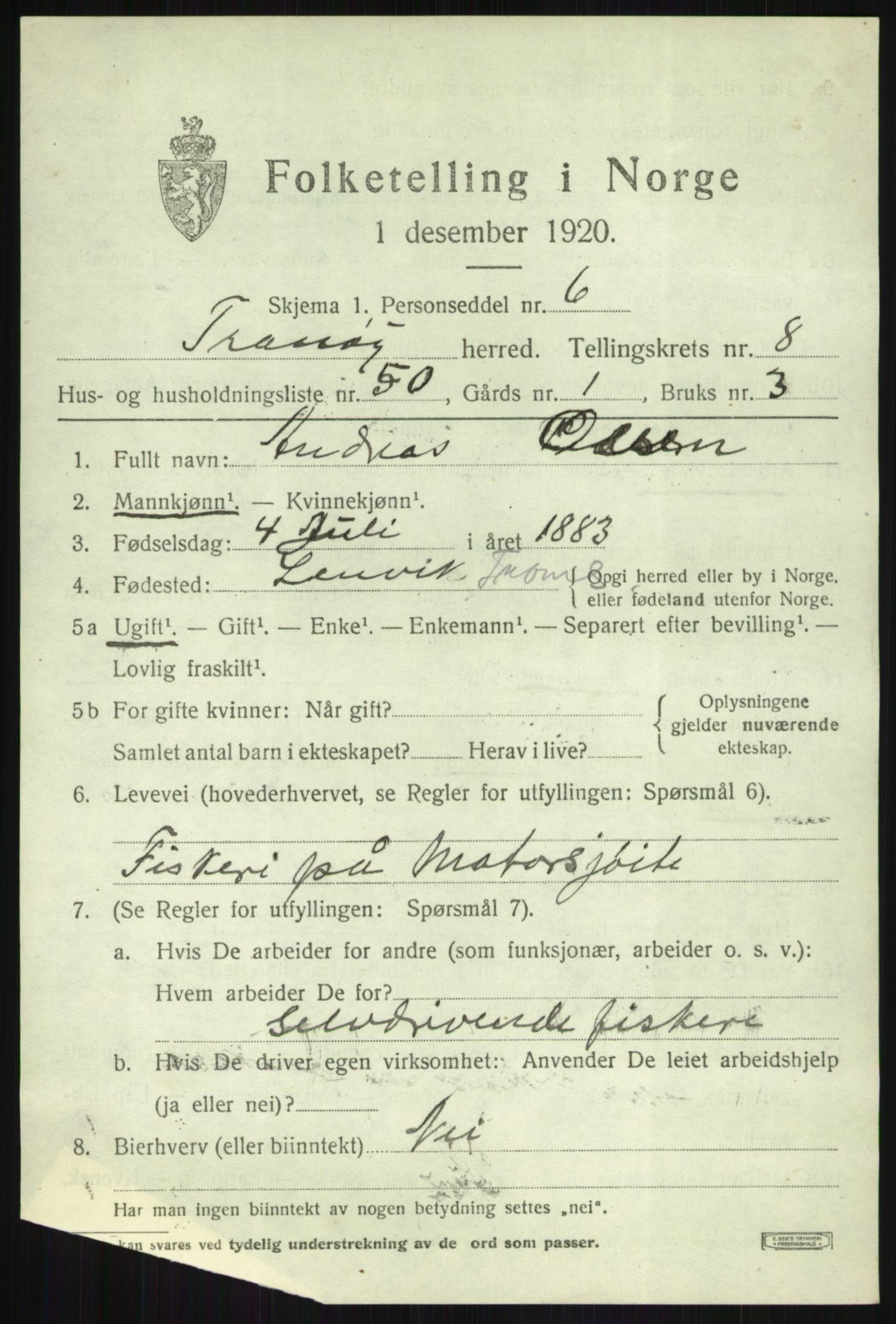 SATØ, 1920 census for Tranøy, 1920, p. 4547