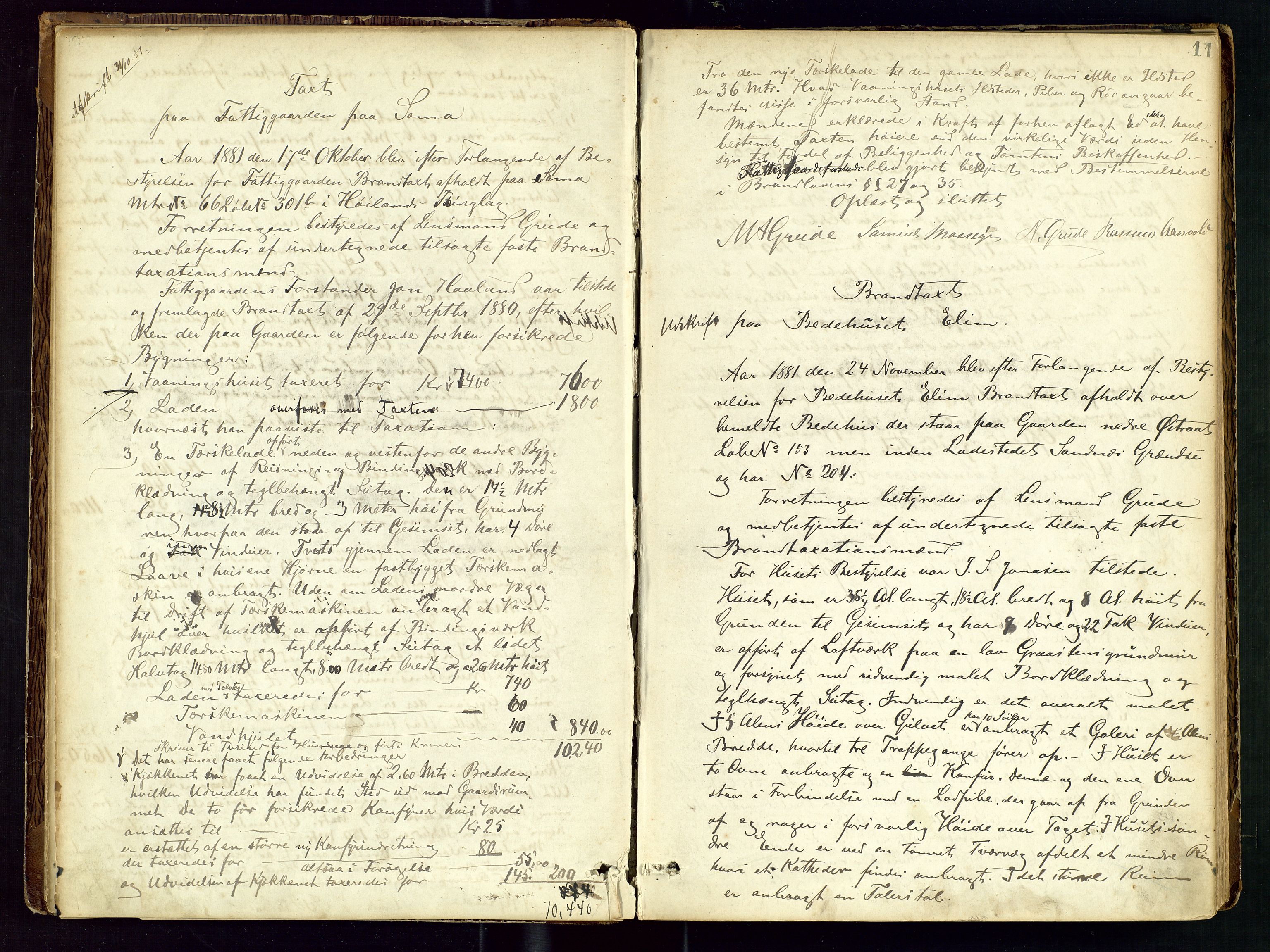 Høyland/Sandnes lensmannskontor, AV/SAST-A-100166/Goa/L0002: "Brandtaxtprotokol for Landafdelingen i Høiland", 1880-1917, p. 10b-11a