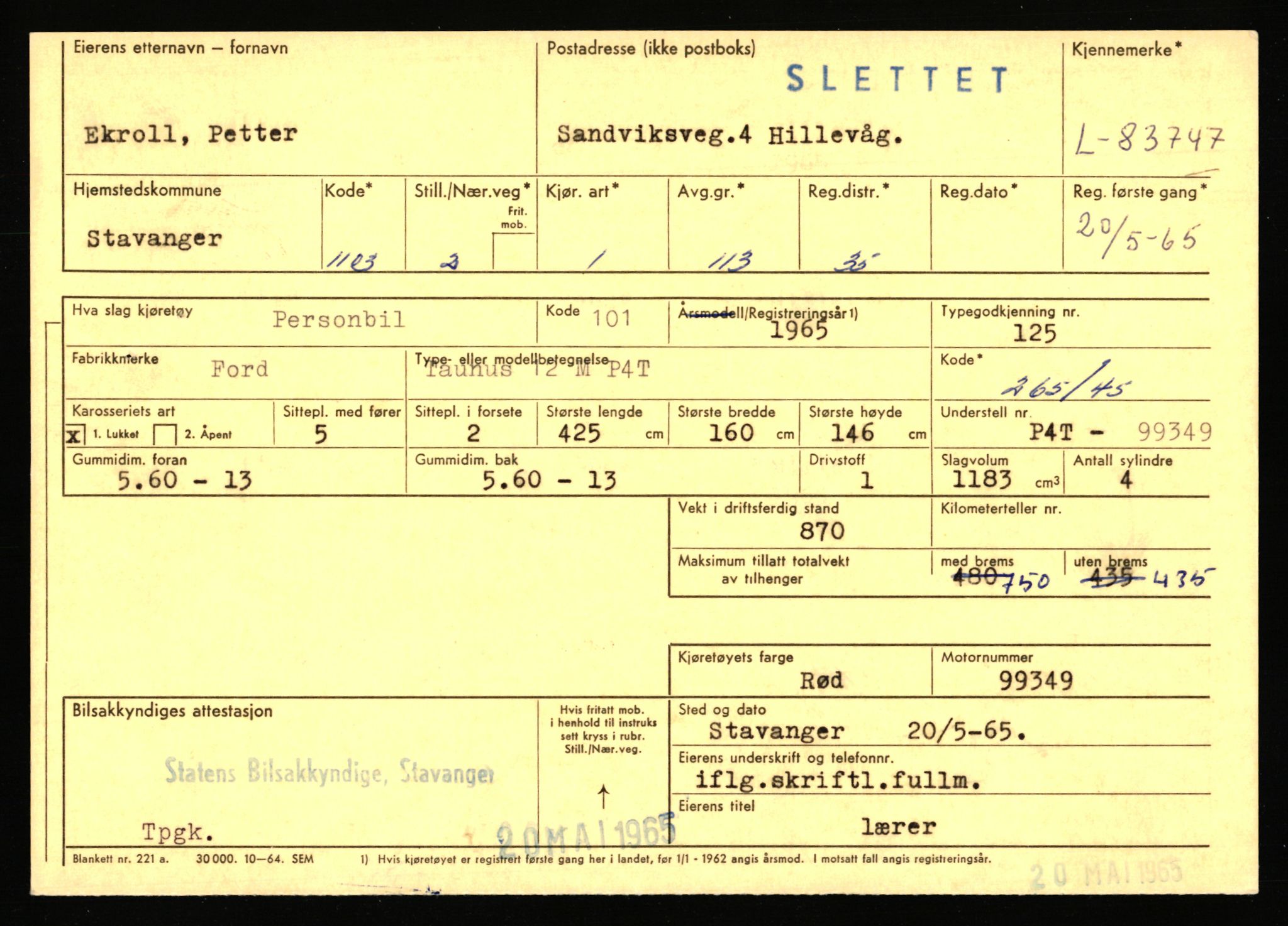 Stavanger trafikkstasjon, SAST/A-101942/0/F/L0072: L-82200 - L-84099, 1930-1971, p. 1807