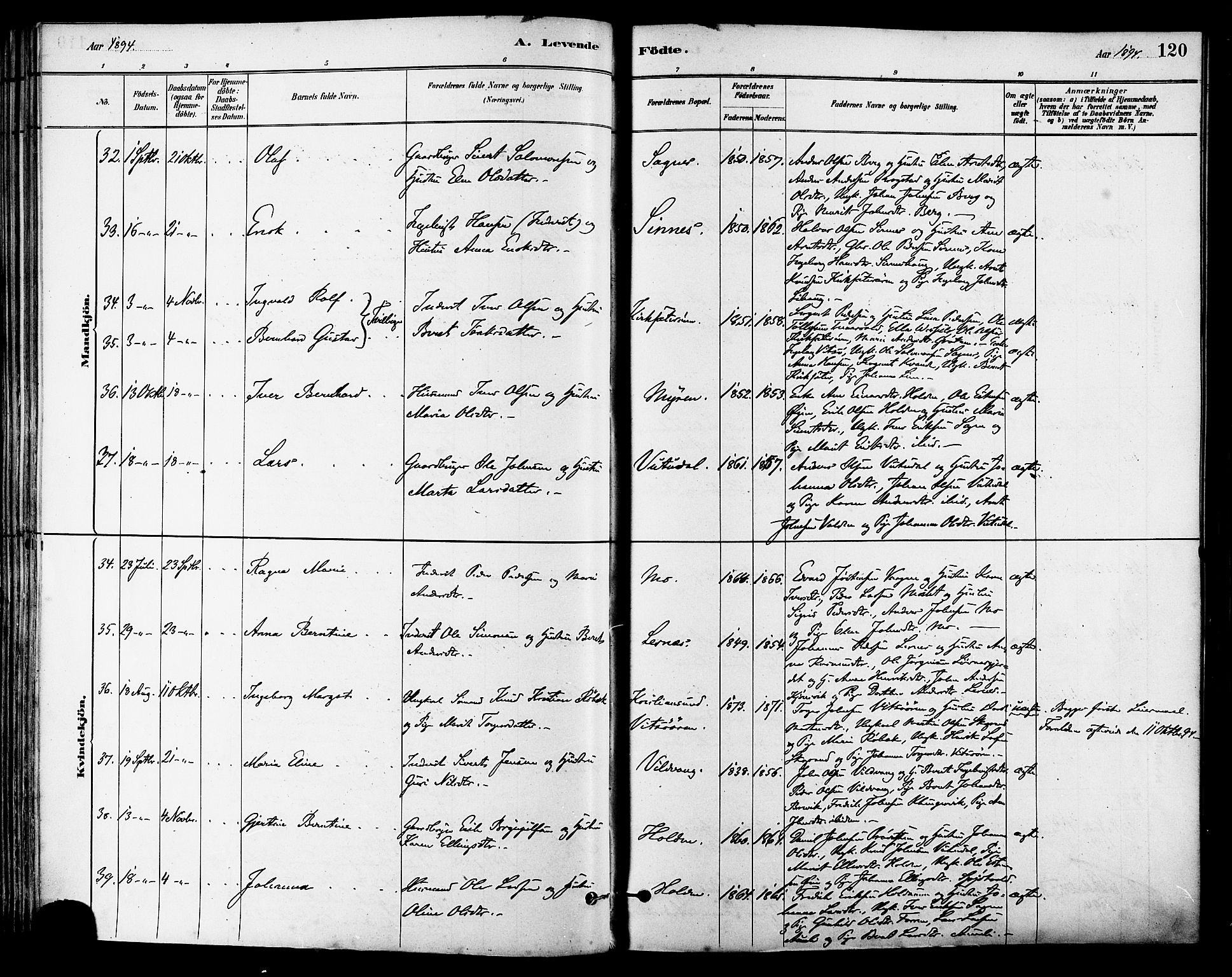 Ministerialprotokoller, klokkerbøker og fødselsregistre - Sør-Trøndelag, SAT/A-1456/630/L0496: Parish register (official) no. 630A09, 1879-1895, p. 120