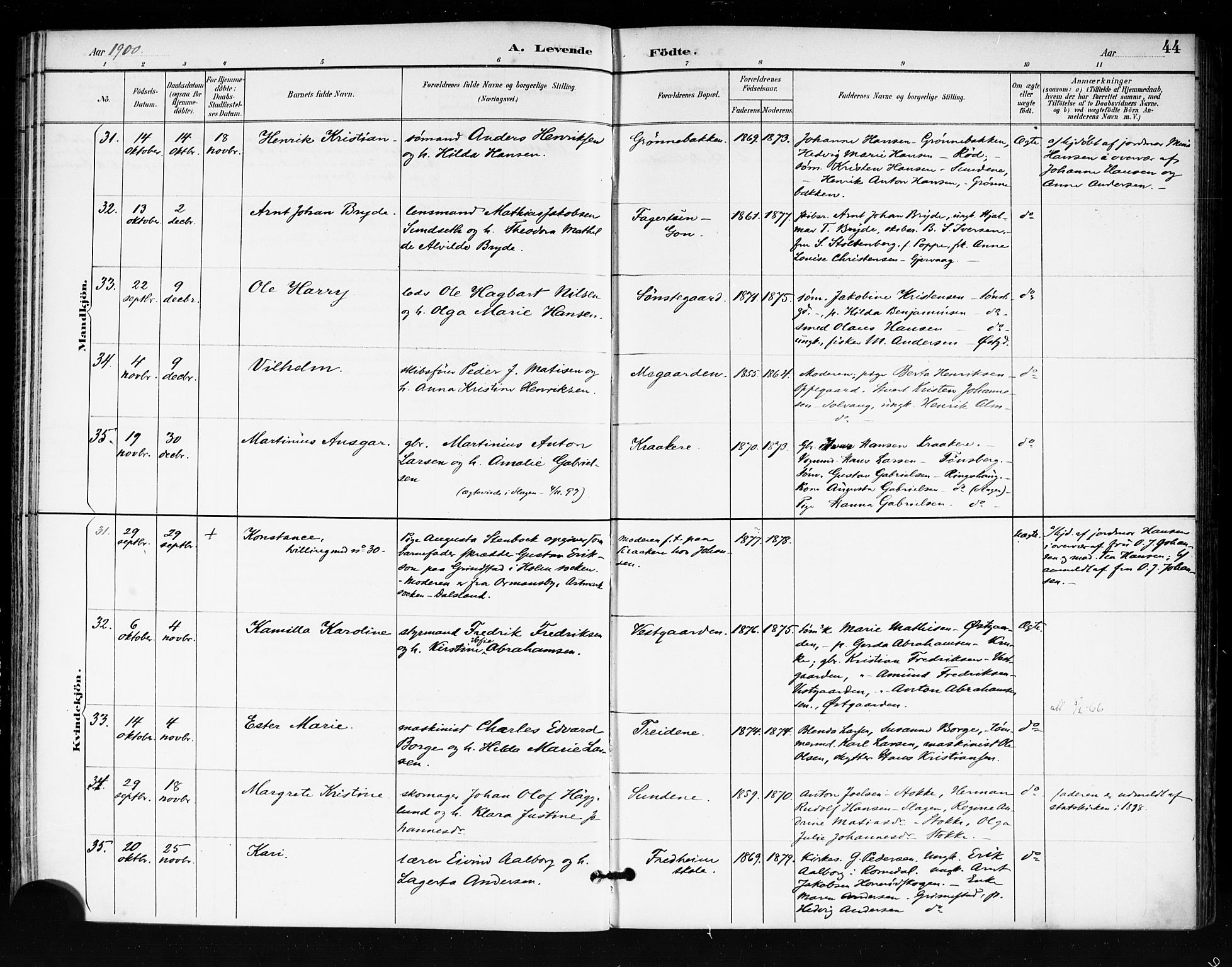 Tjøme kirkebøker, SAKO/A-328/F/Fa/L0003: Parish register (official) no. 3, 1891-1900, p. 44