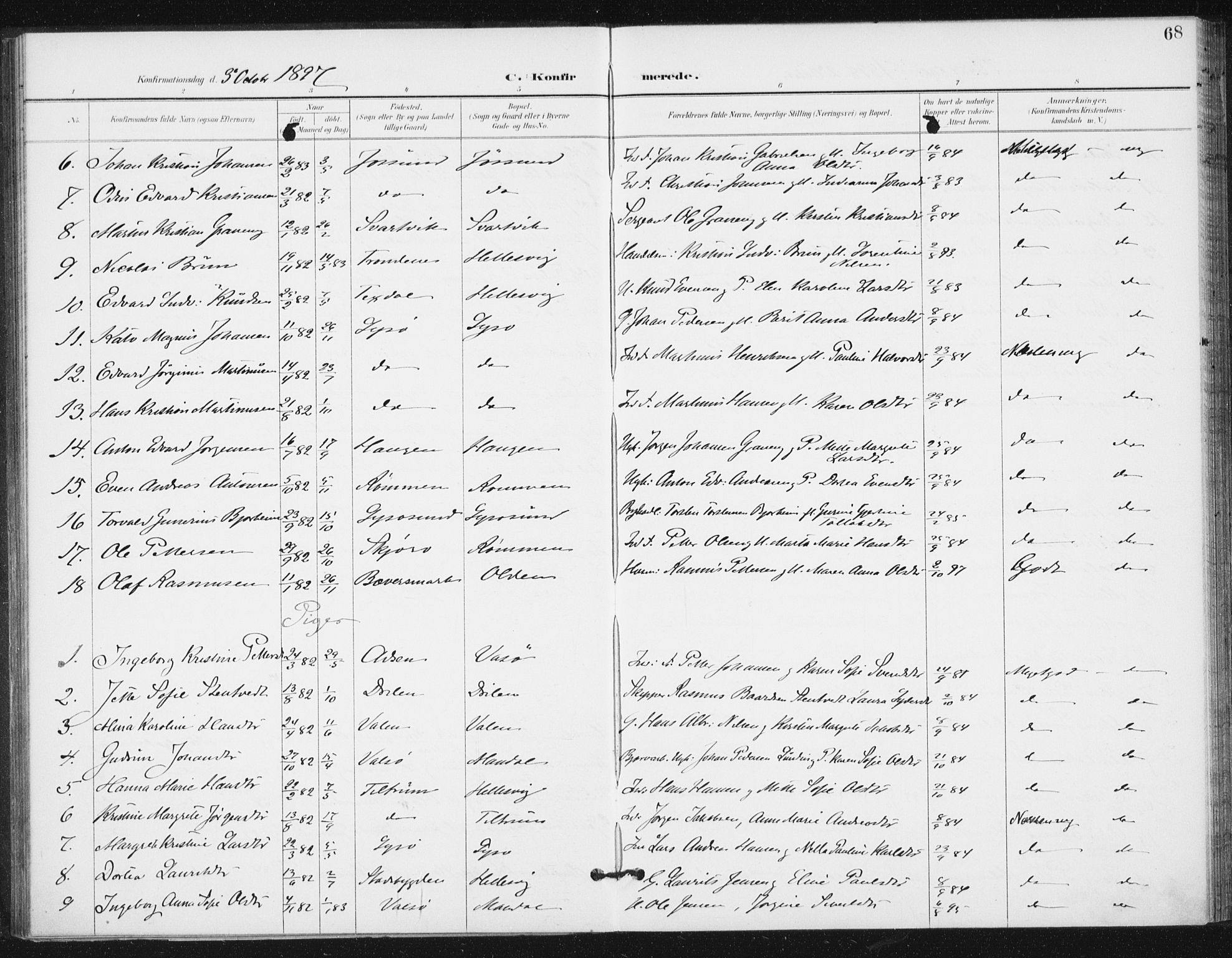 Ministerialprotokoller, klokkerbøker og fødselsregistre - Sør-Trøndelag, SAT/A-1456/654/L0664: Parish register (official) no. 654A02, 1895-1907, p. 68