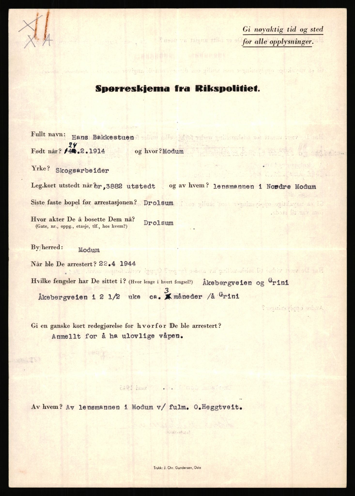 Rikspolitisjefen, AV/RA-S-1560/L/L0001: Abelseth, Rudolf - Berentsen, Odd, 1940-1945, p. 1195