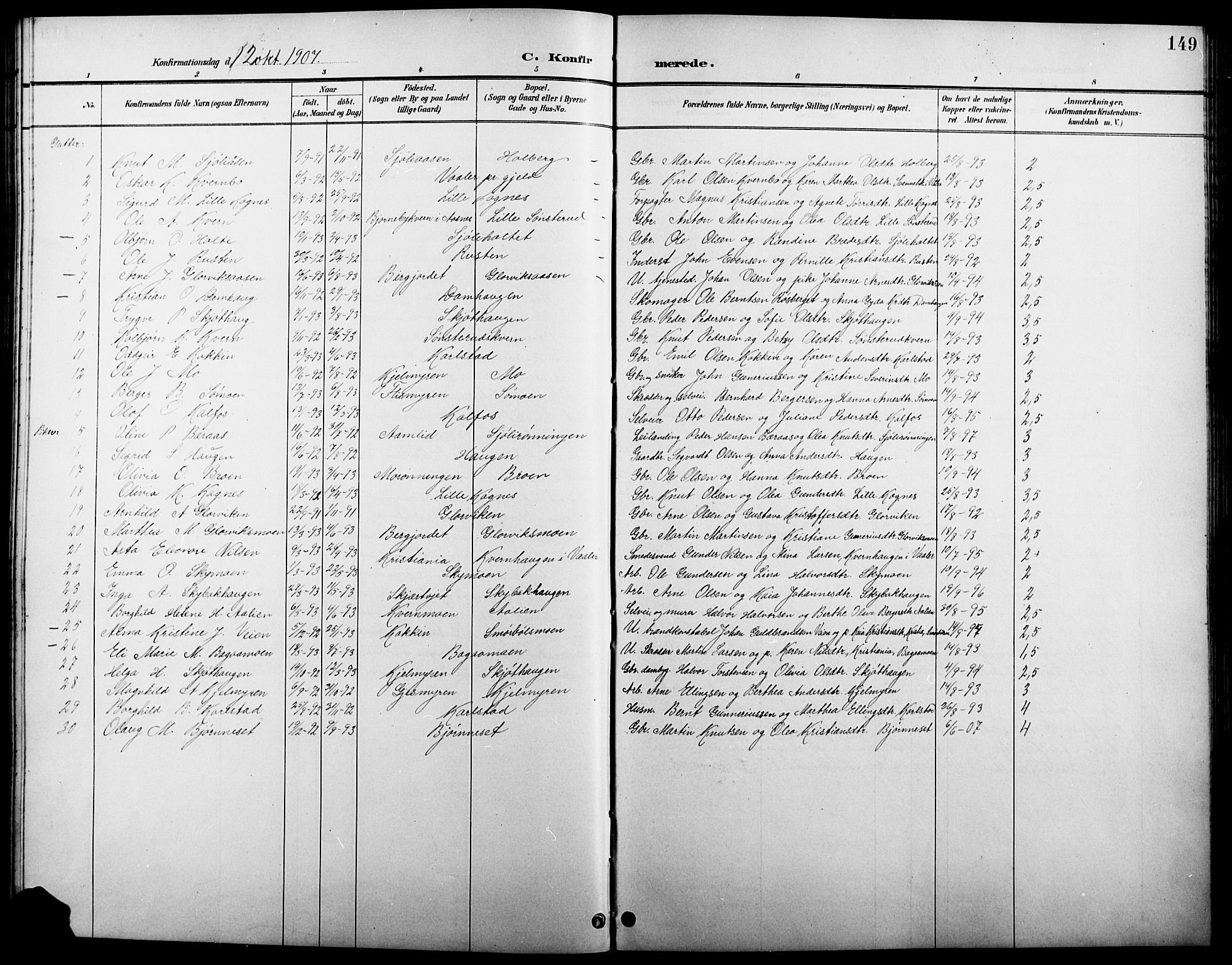 Åsnes prestekontor, SAH/PREST-042/H/Ha/Hab/L0005: Parish register (copy) no. 5, 1895-1920, p. 149