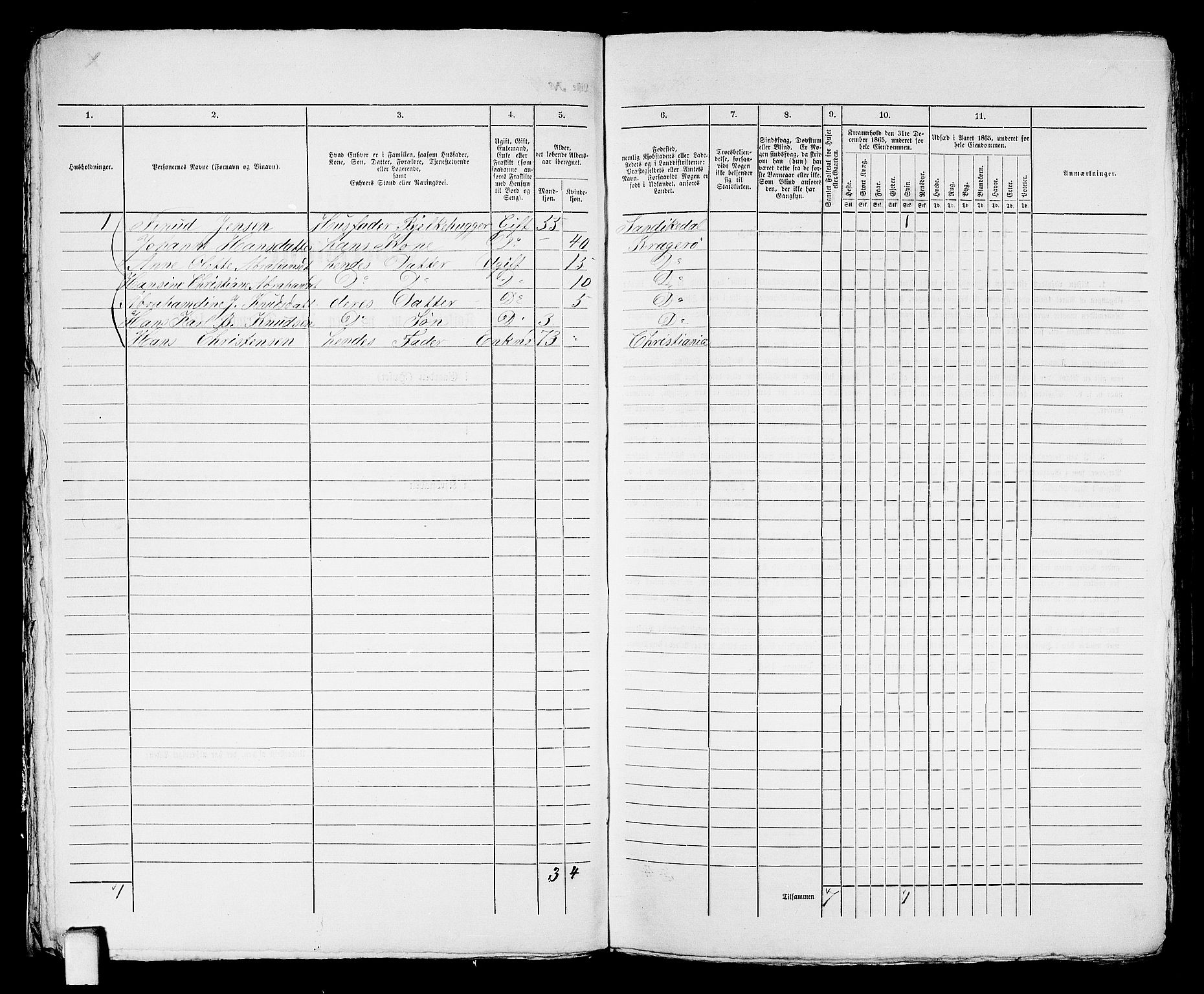 RA, 1865 census for Kragerø/Kragerø, 1865, p. 38