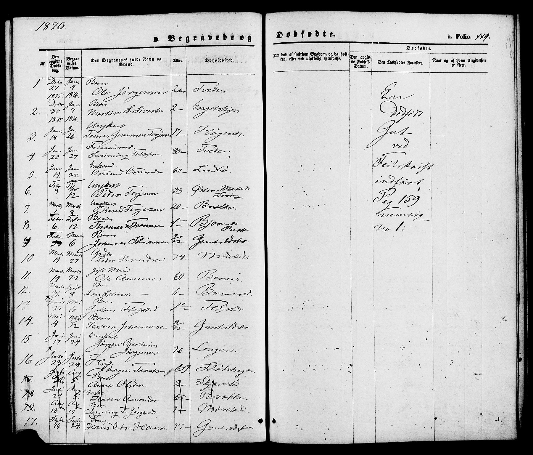 Austre Moland sokneprestkontor, SAK/1111-0001/F/Fa/Faa/L0009: Parish register (official) no. A 9, 1869-1879, p. 149