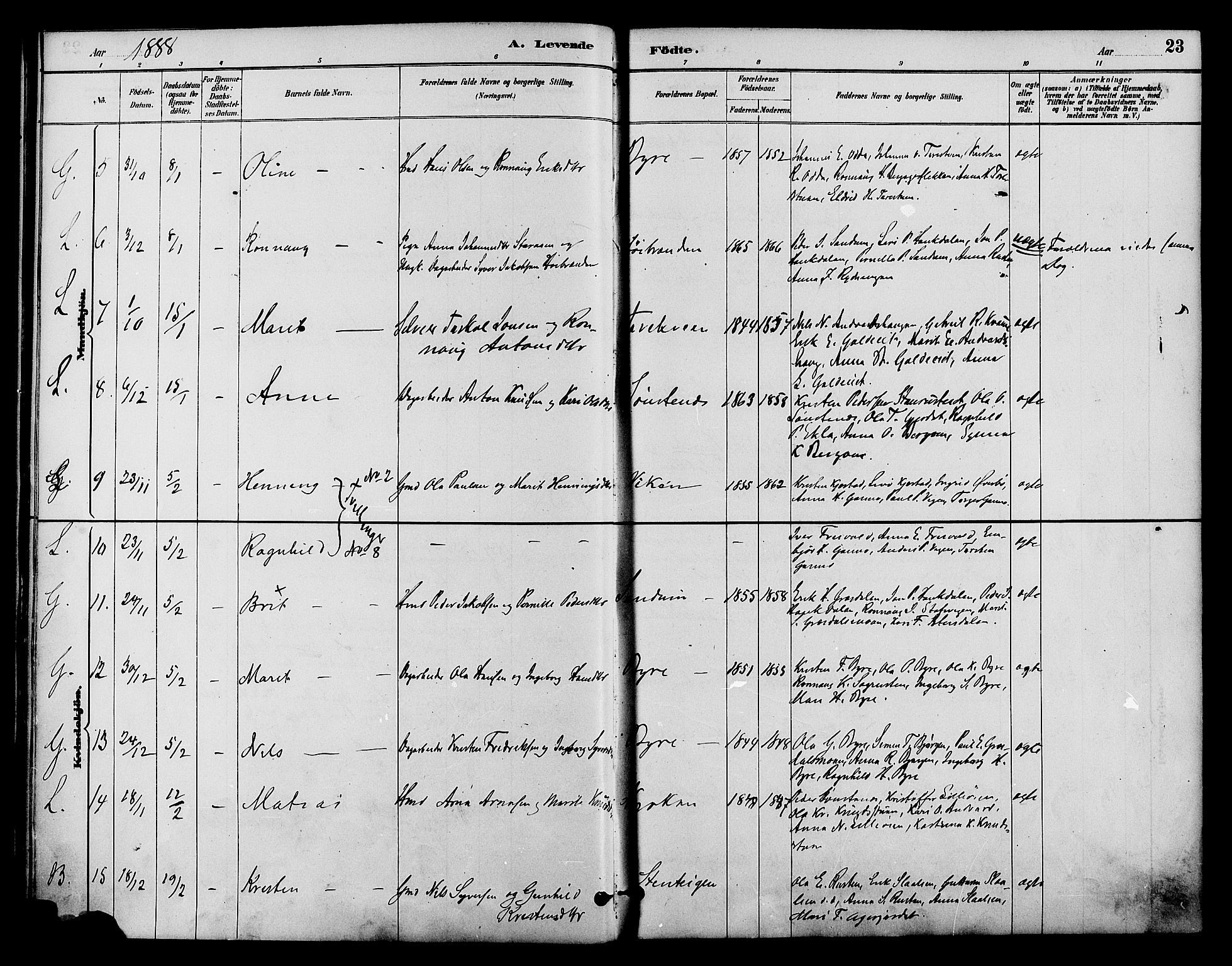 Lom prestekontor, AV/SAH-PREST-070/K/L0008: Parish register (official) no. 8, 1885-1898, p. 23