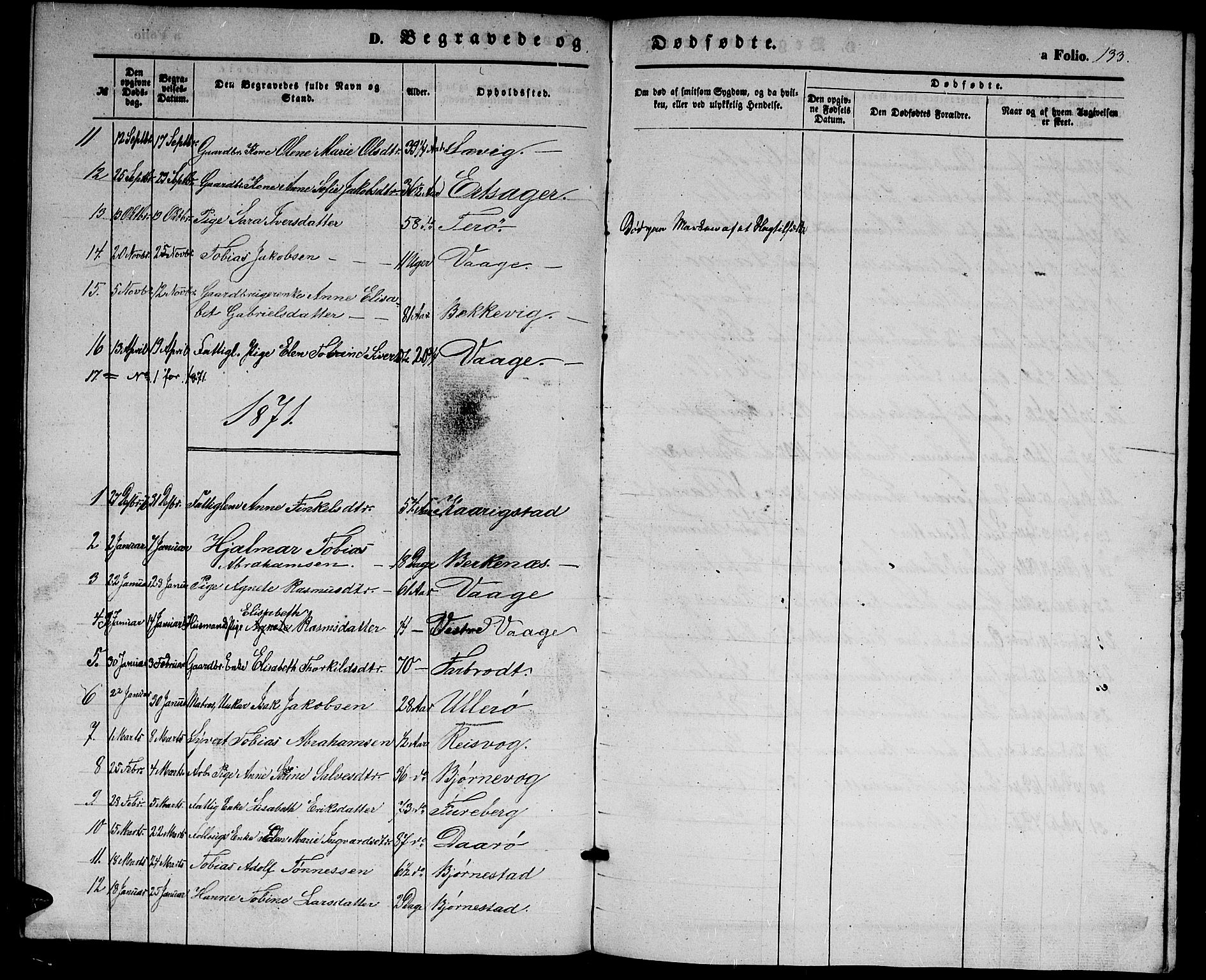 Herad sokneprestkontor, SAK/1111-0018/F/Fb/Fbb/L0002: Parish register (copy) no. B 2, 1853-1871, p. 133