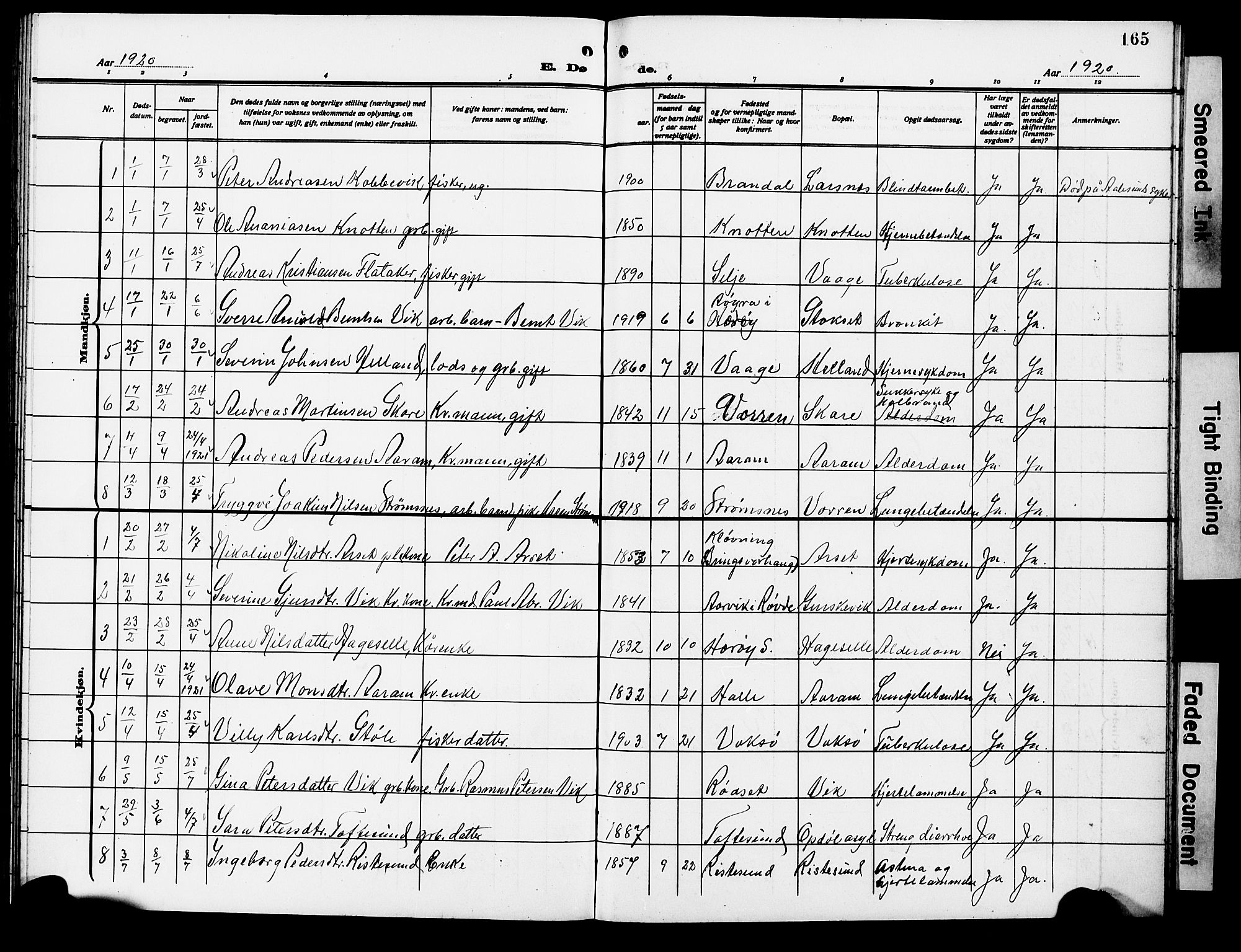 Ministerialprotokoller, klokkerbøker og fødselsregistre - Møre og Romsdal, AV/SAT-A-1454/503/L0050: Parish register (copy) no. 503C05, 1909-1922, p. 165