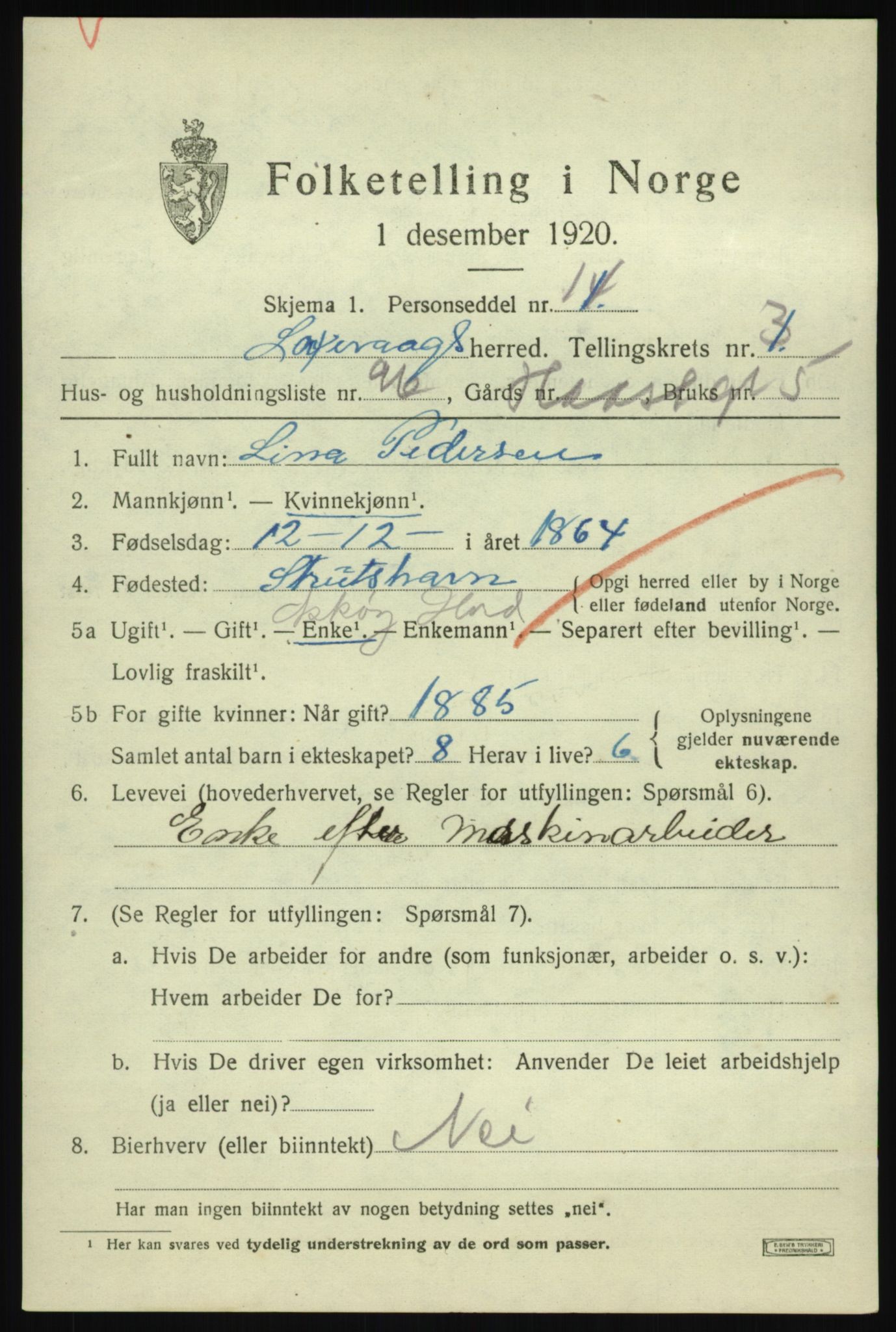 SAB, 1920 census for Laksevåg, 1920, p. 11020