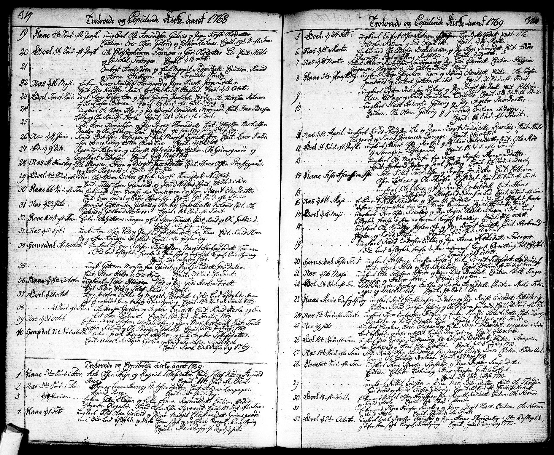 Nes kirkebøker, SAKO/A-236/F/Fa/L0004: Parish register (official) no. 4, 1764-1786, p. 319-320