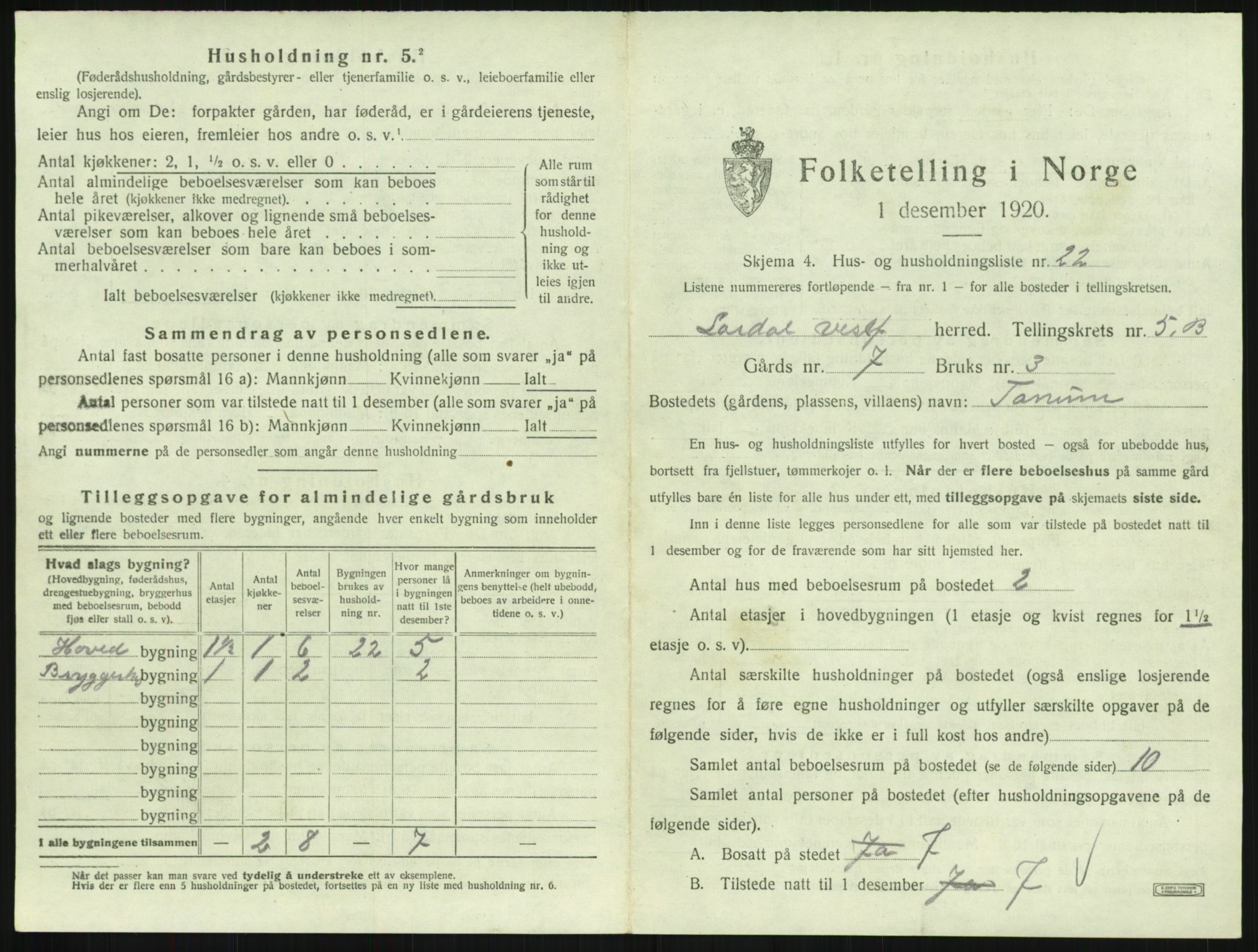 SAKO, 1920 census for Lardal, 1920, p. 863