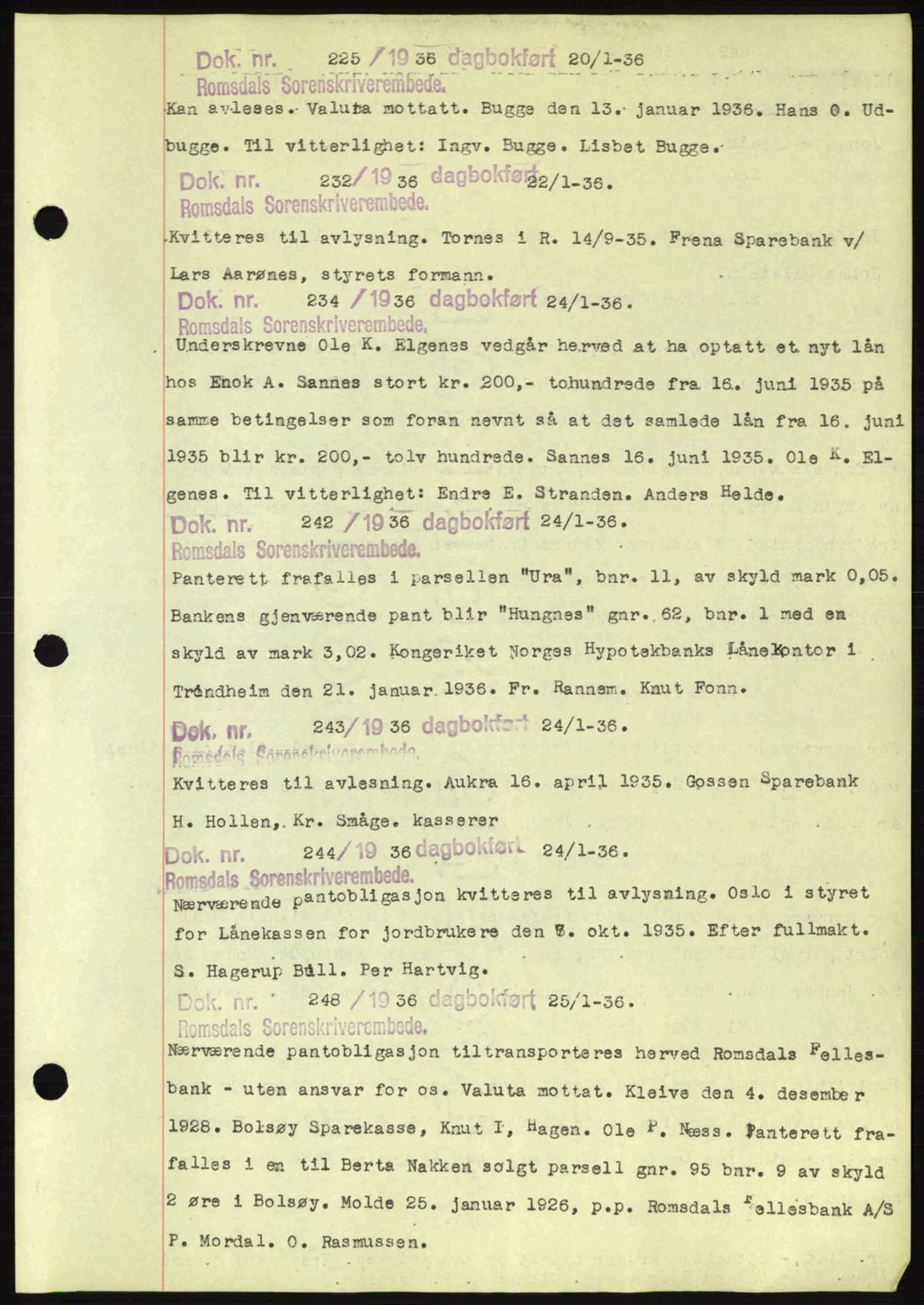 Romsdal sorenskriveri, AV/SAT-A-4149/1/2/2C: Mortgage book no. C1a, 1936-1945, Diary no: : 225/1936