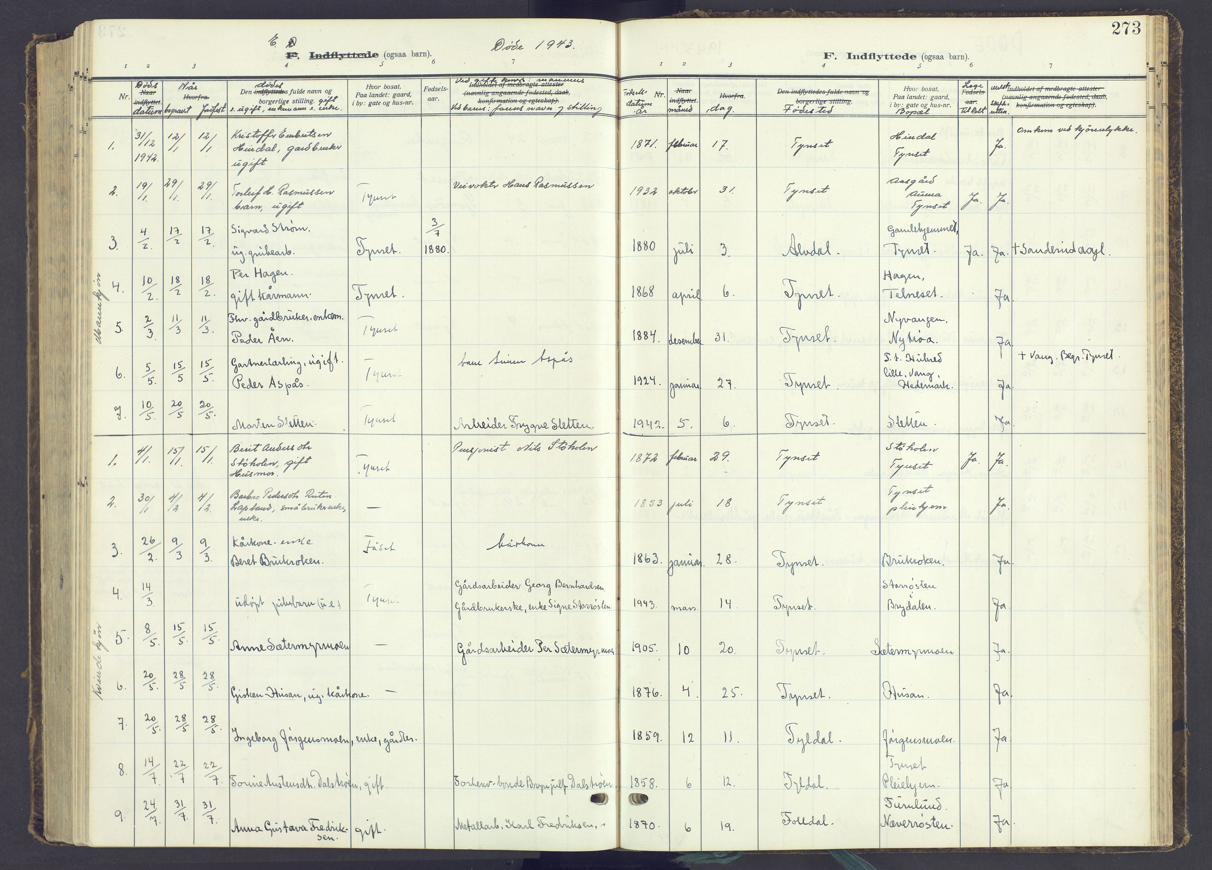 Tynset prestekontor, AV/SAH-PREST-058/H/Ha/Haa/L0027: Parish register (official) no. 27, 1930-1944, p. 273