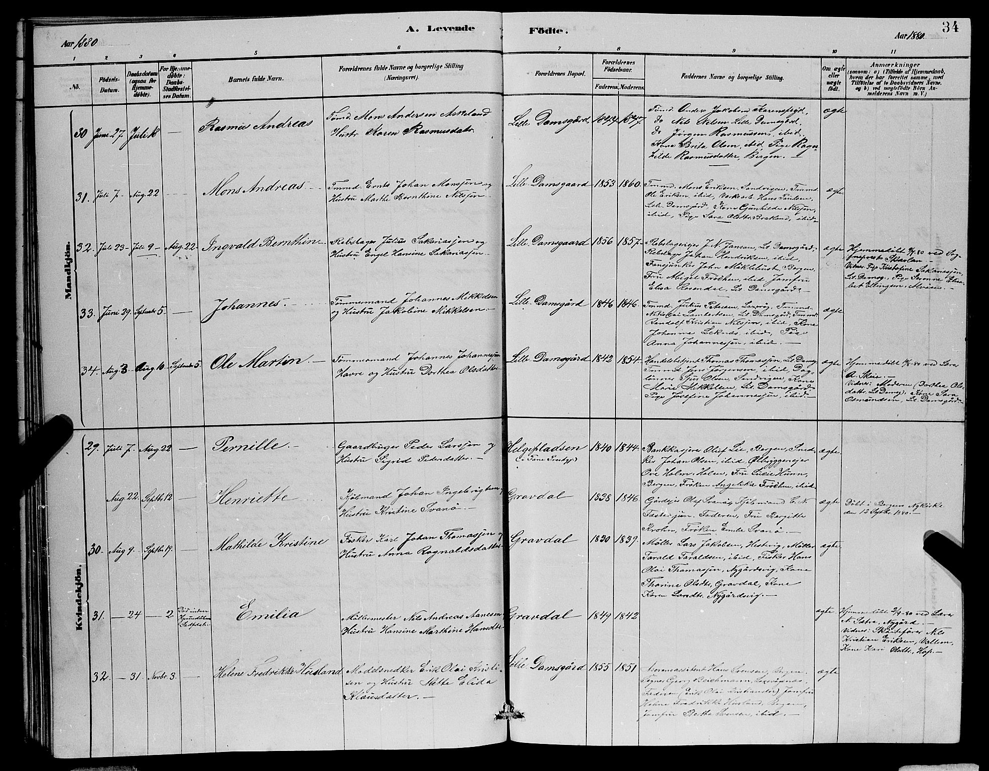 Laksevåg Sokneprestembete, AV/SAB-A-76501/H/Ha/Hab/Haba/L0002: Parish register (copy) no. A 2, 1877-1887, p. 34