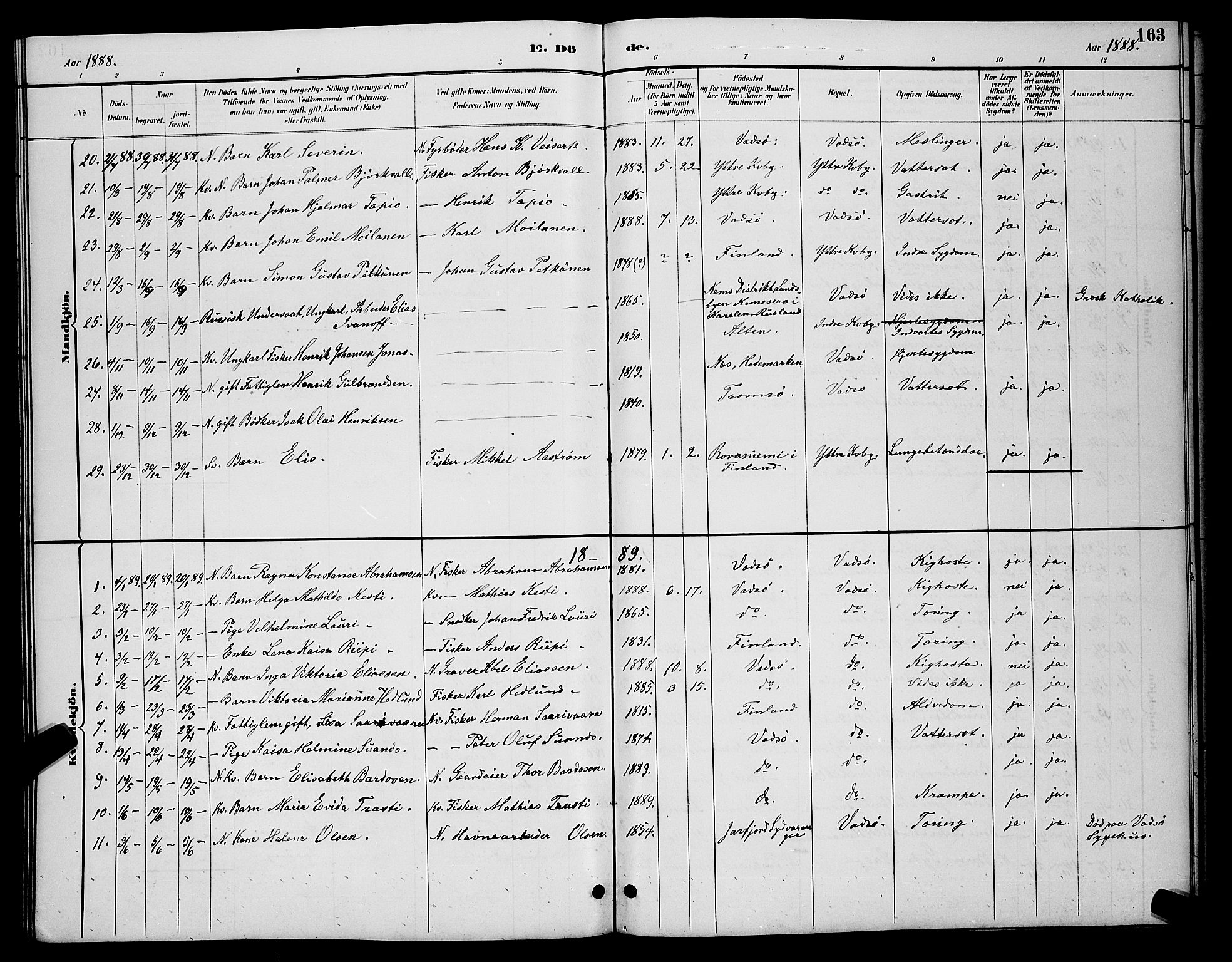 Vadsø sokneprestkontor, SATØ/S-1325/H/Hb/L0004klokker: Parish register (copy) no. 4, 1885-1895, p. 163