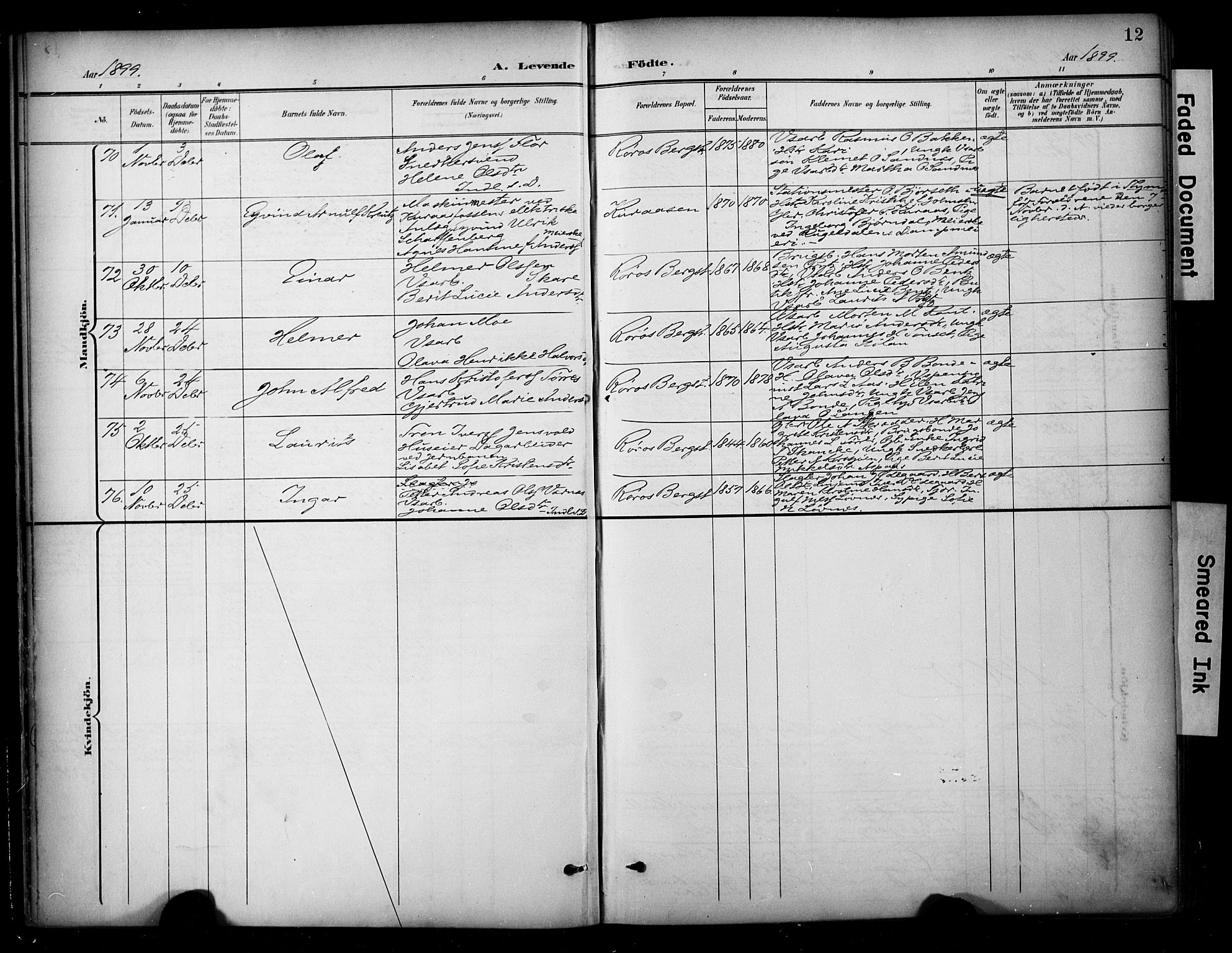 Ministerialprotokoller, klokkerbøker og fødselsregistre - Sør-Trøndelag, SAT/A-1456/681/L0936: Parish register (official) no. 681A14, 1899-1908, p. 12