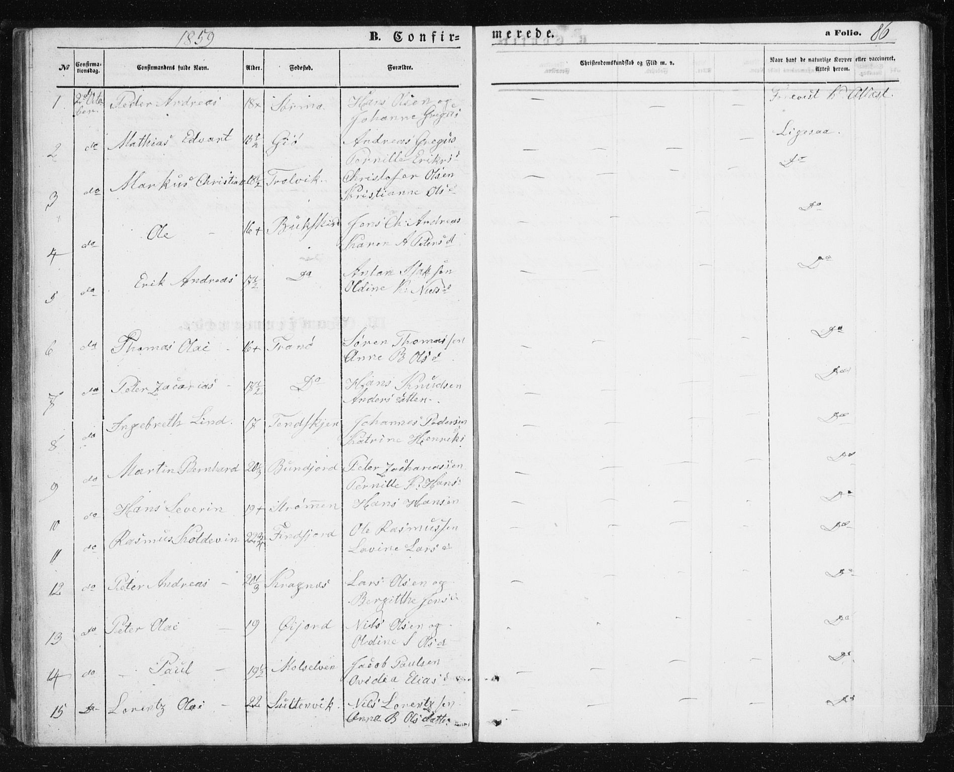 Lenvik sokneprestembete, AV/SATØ-S-1310/H/Ha/Hab/L0004klokker: Parish register (copy) no. 4, 1859-1869, p. 86