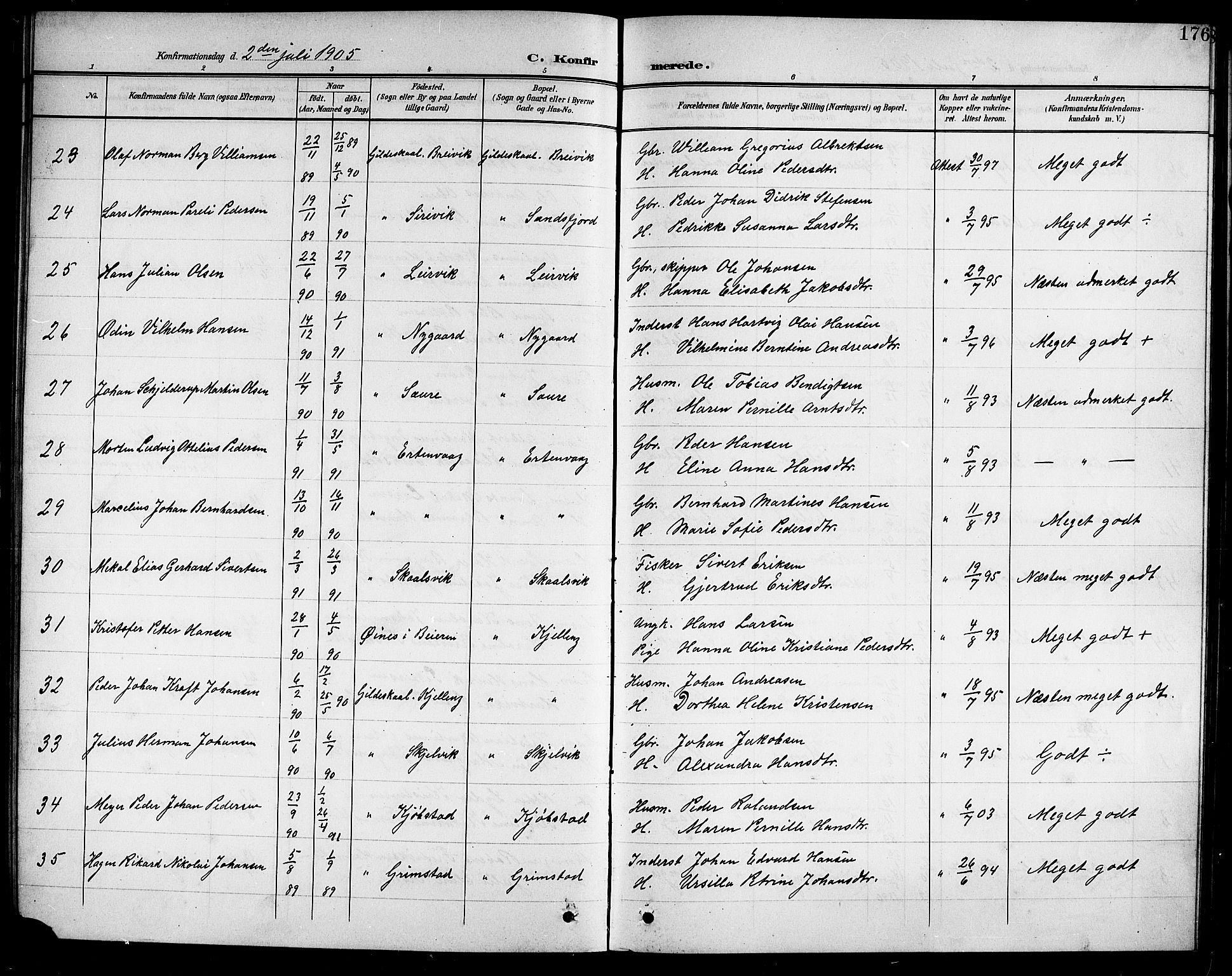 Ministerialprotokoller, klokkerbøker og fødselsregistre - Nordland, SAT/A-1459/805/L0109: Parish register (copy) no. 805C05, 1900-1911, p. 176