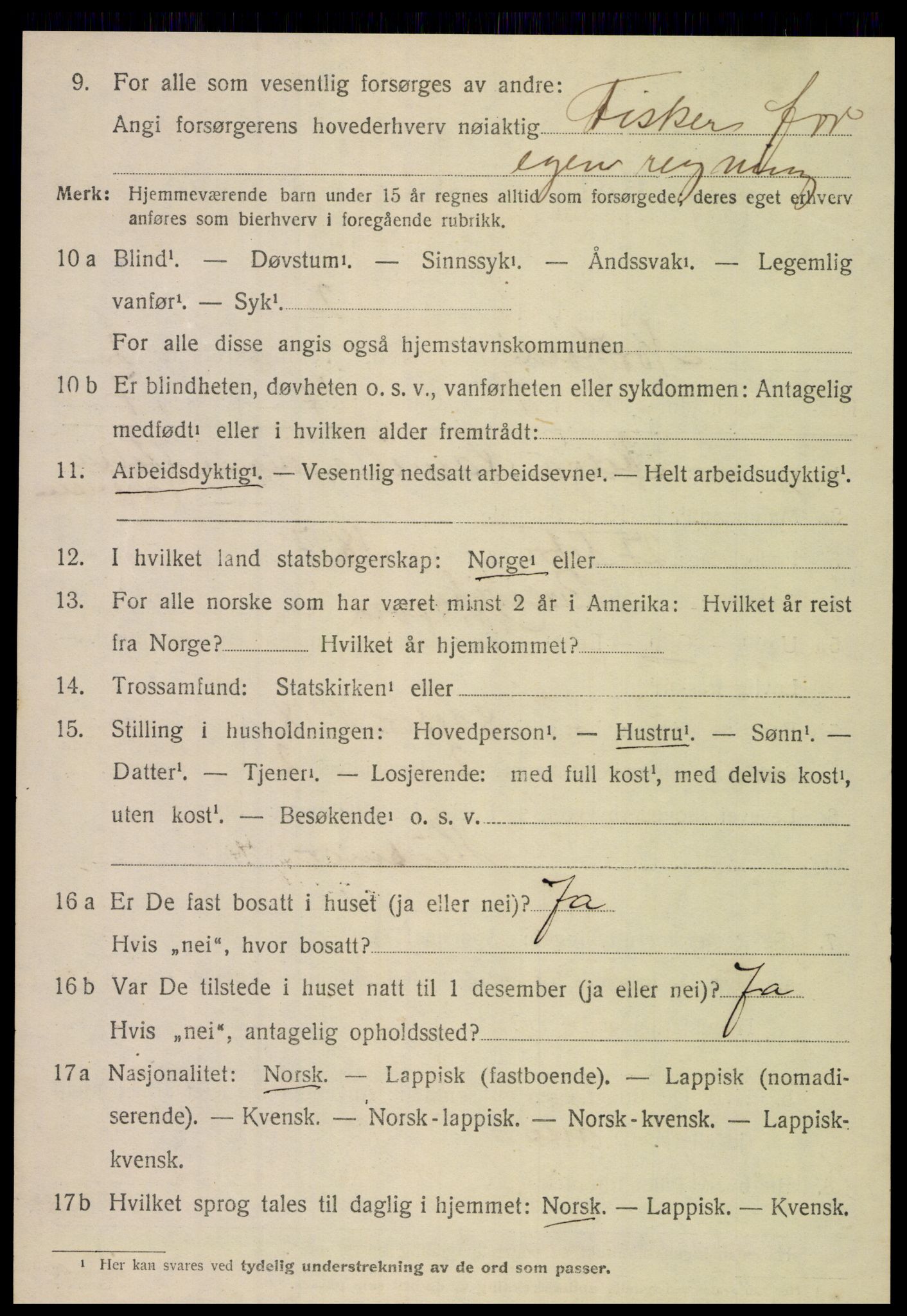 SAT, 1920 census for Nordfold, 1920, p. 1090