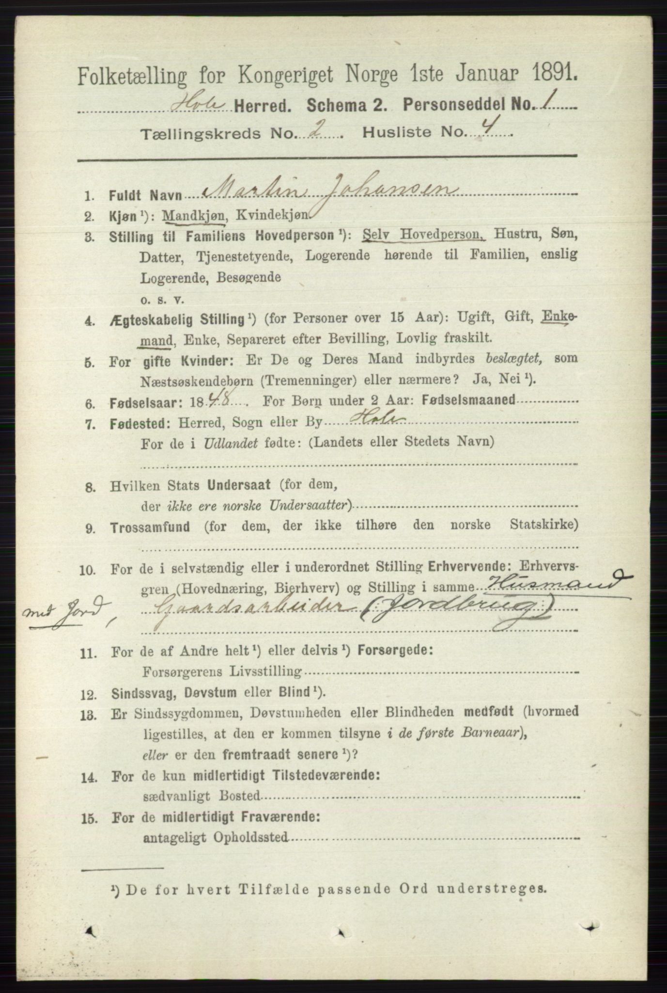 RA, 1891 census for 0612 Hole, 1891, p. 750