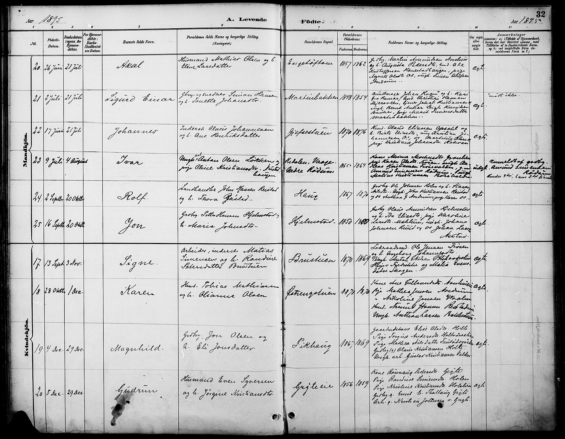 Østre Gausdal prestekontor, SAH/PREST-092/H/Ha/Haa/L0002: Parish register (official) no. 2, 1887-1897, p. 32