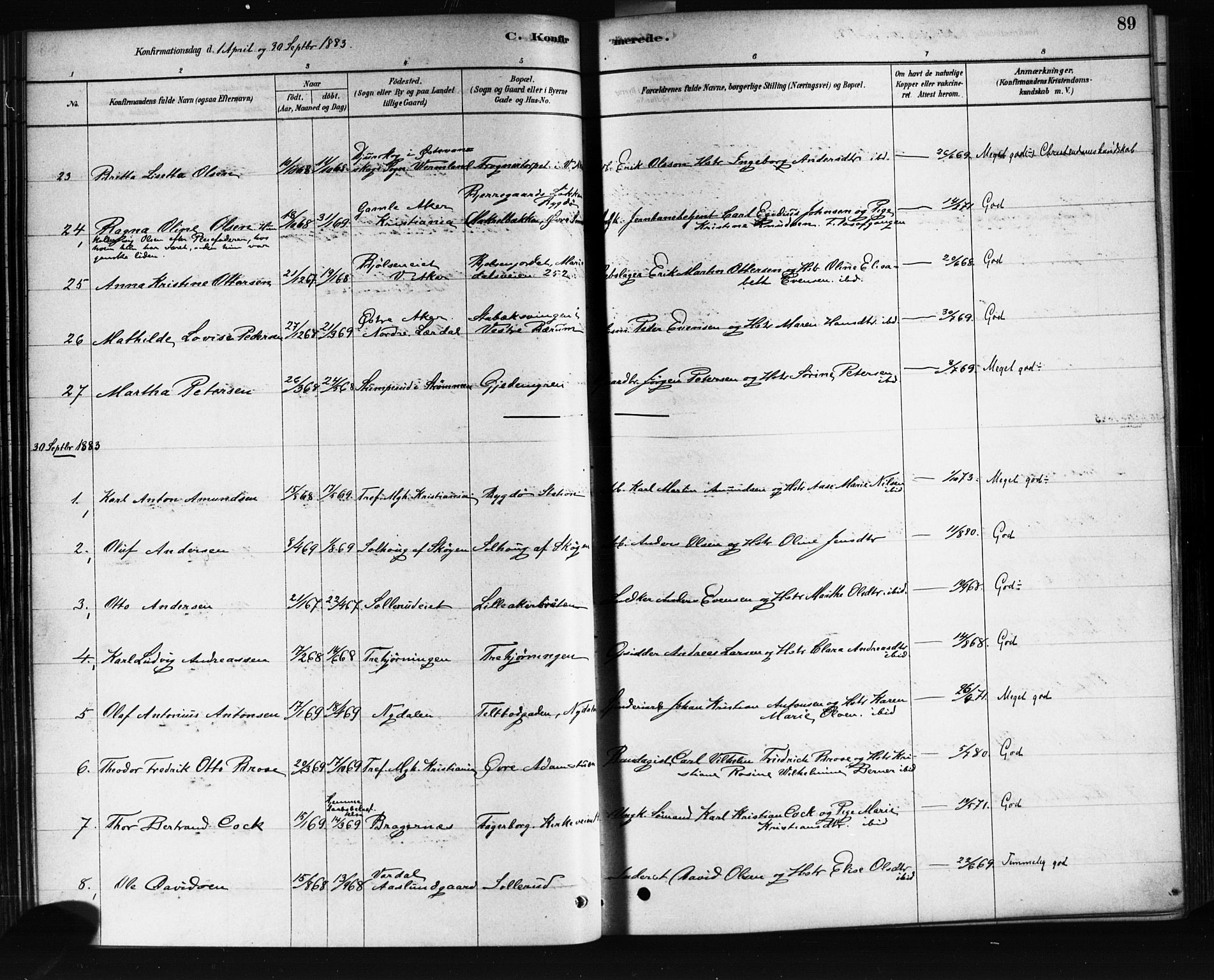 Vestre Aker prestekontor Kirkebøker, AV/SAO-A-10025/F/Fa/L0008: Parish register (official) no. 8, 1878-1903, p. 89