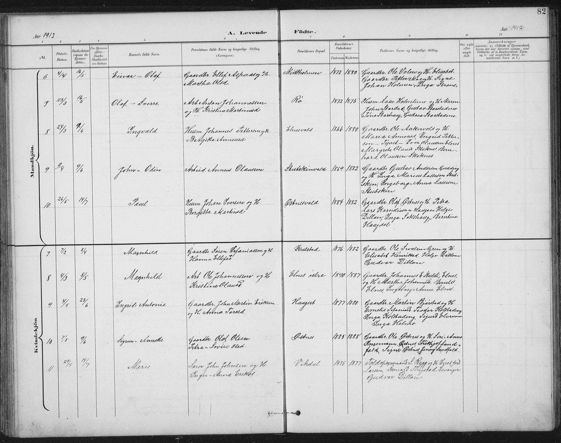 Ministerialprotokoller, klokkerbøker og fødselsregistre - Nord-Trøndelag, SAT/A-1458/724/L0269: Parish register (copy) no. 724C05, 1899-1920, p. 82