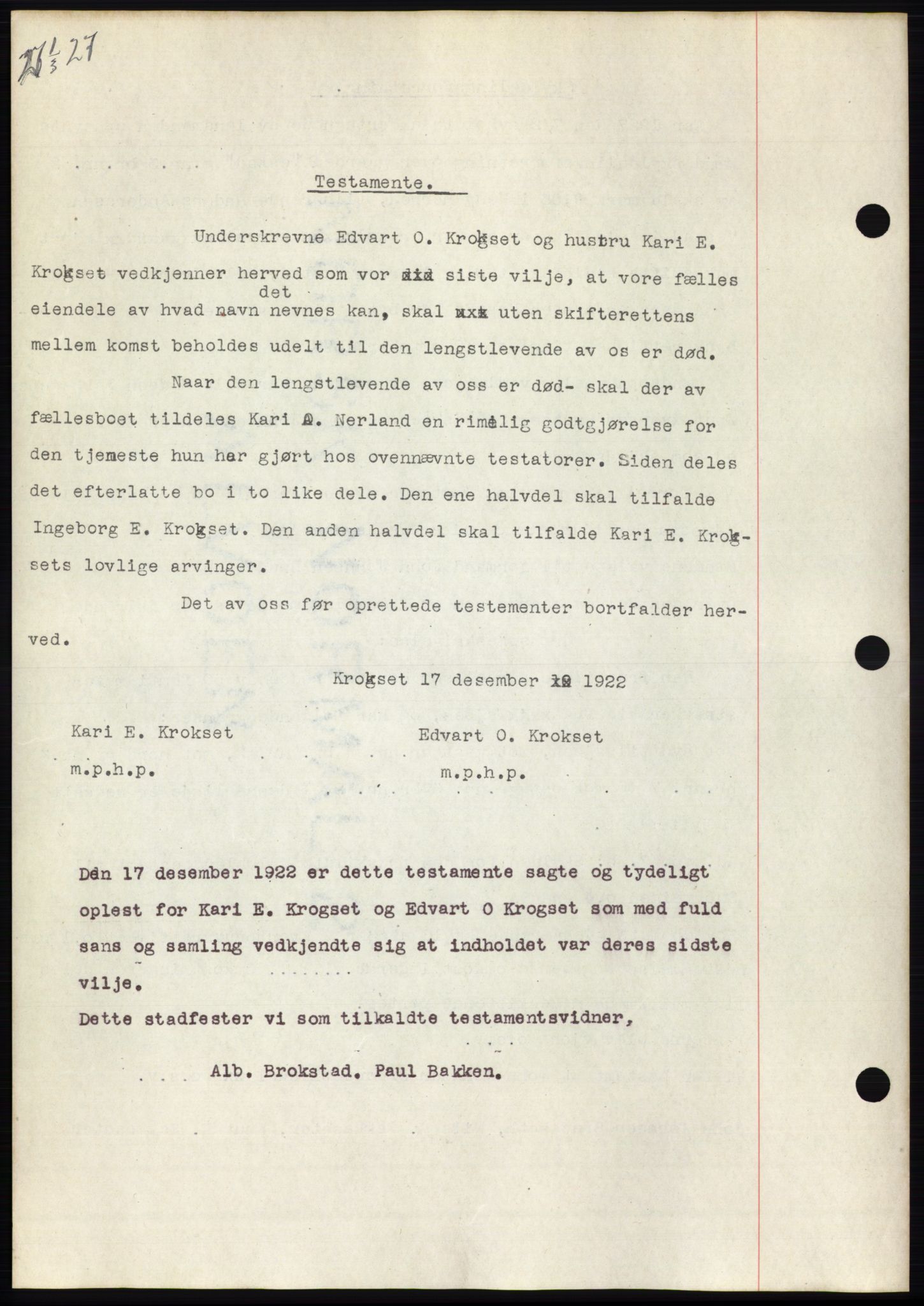 Romsdal sorenskriveri, AV/SAT-A-4149/1/2/2C/L0052: Mortgage book no. 46, 1927-1927, Deed date: 01.03.1927