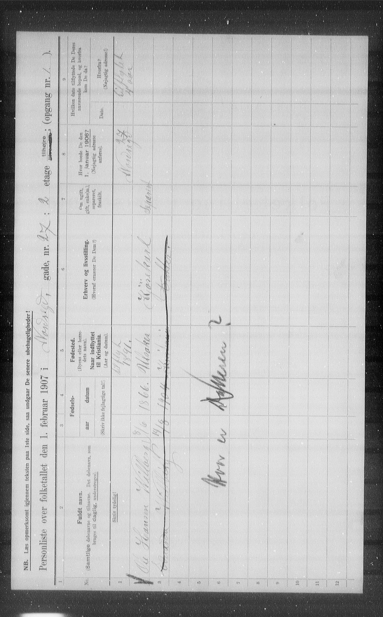 OBA, Municipal Census 1907 for Kristiania, 1907, p. 37648