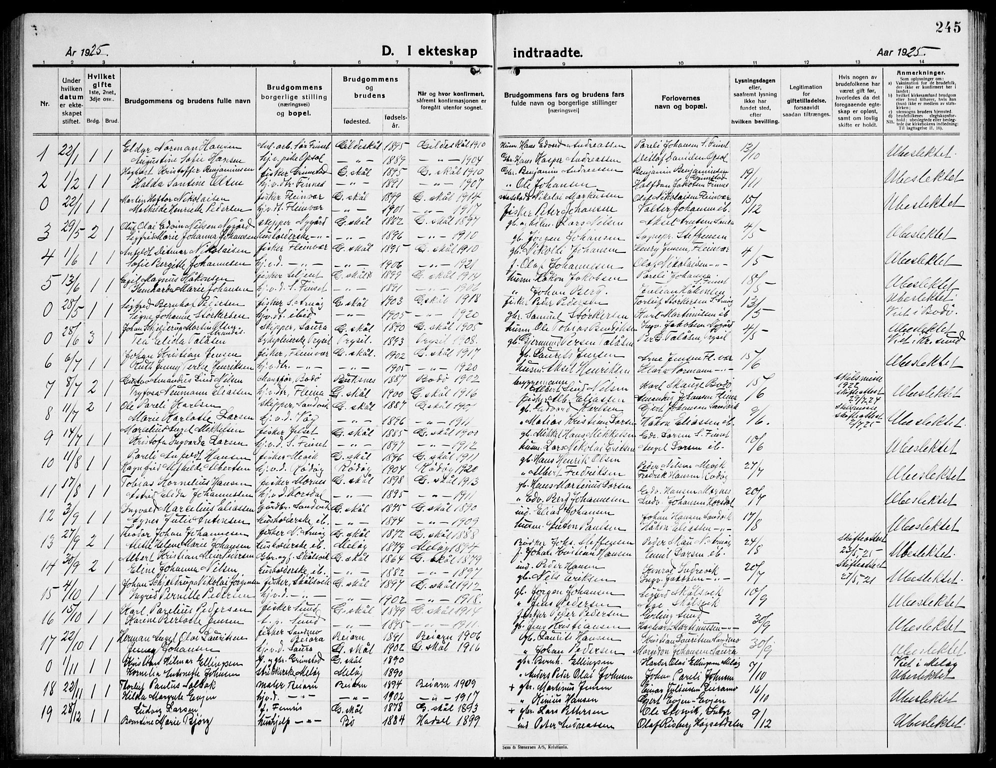 Ministerialprotokoller, klokkerbøker og fødselsregistre - Nordland, AV/SAT-A-1459/805/L0111: Parish register (copy) no. 805C07, 1925-1943, p. 245