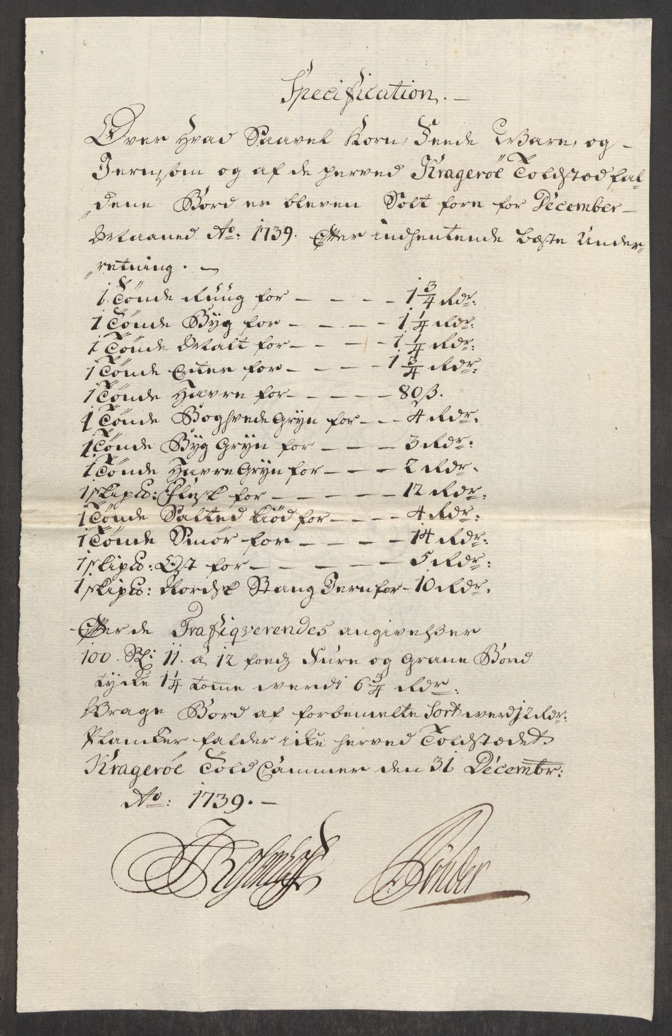 Rentekammeret inntil 1814, Realistisk ordnet avdeling, AV/RA-EA-4070/Oe/L0001: [Ø1]: Priskuranter, 1712-1739, p. 1015