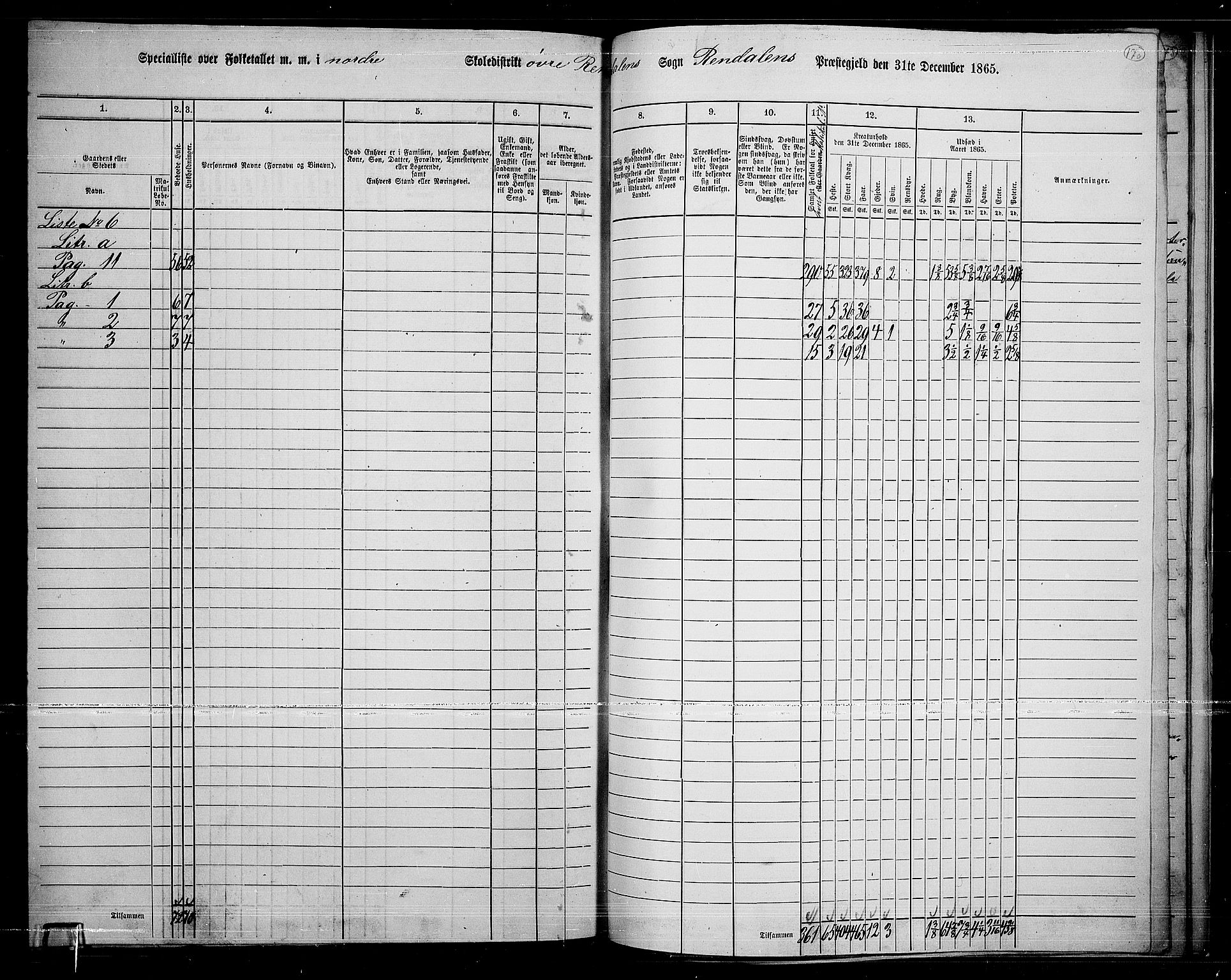 RA, 1865 census for Rendalen, 1865, p. 142