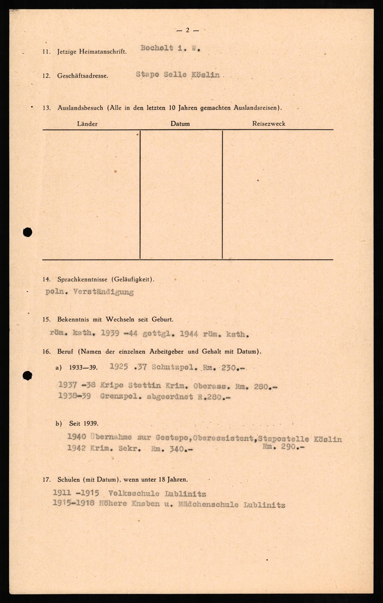 Forsvaret, Forsvarets overkommando II, AV/RA-RAFA-3915/D/Db/L0009: CI Questionaires. Tyske okkupasjonsstyrker i Norge. Tyskere., 1945-1946, p. 540