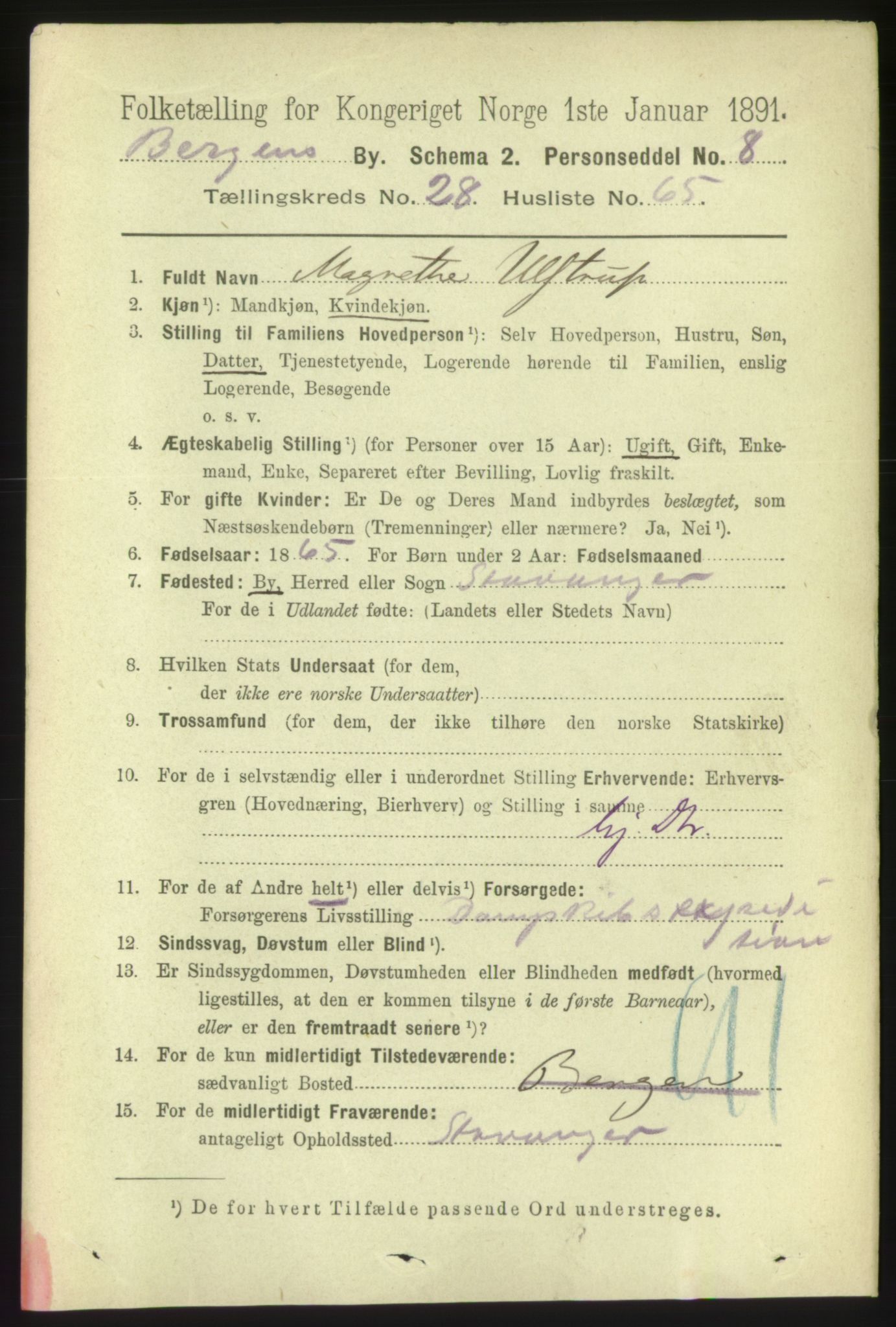 RA, 1891 Census for 1301 Bergen, 1891, p. 37189