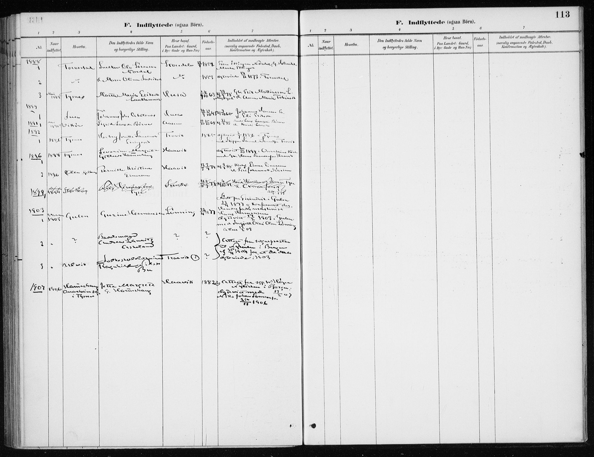 Kvinnherad sokneprestembete, SAB/A-76401/H/Haa: Parish register (official) no. E 1, 1887-1912, p. 113