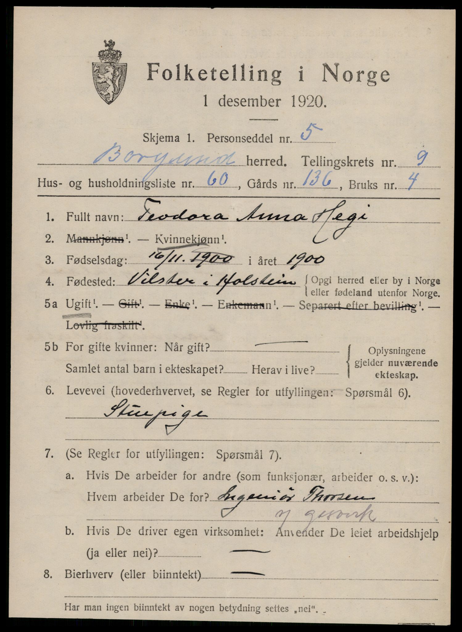 SAT, 1920 census for Borgund, 1920, p. 9108